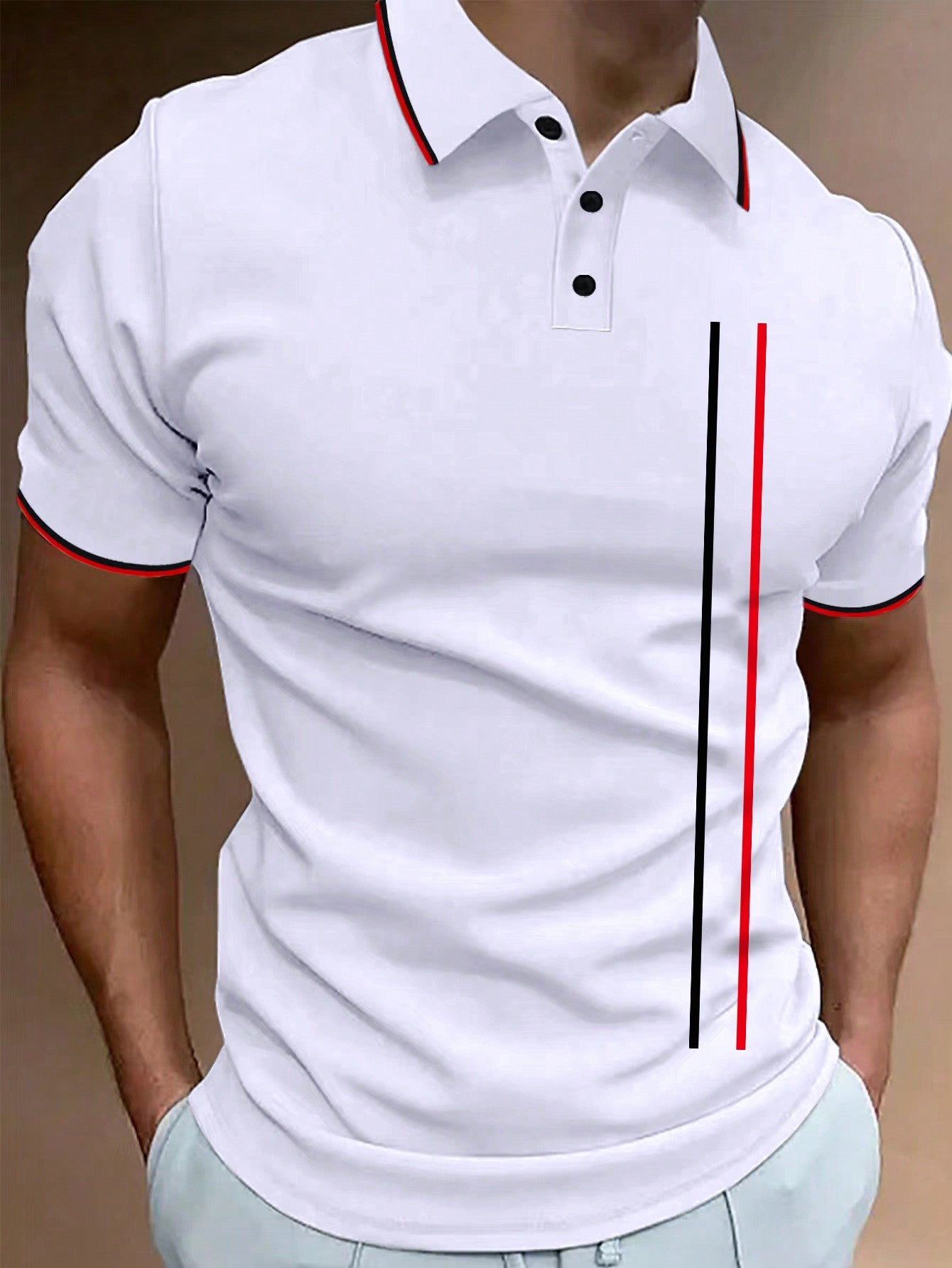 Men's Color Block Striped Short Sleeve Polo Shirt