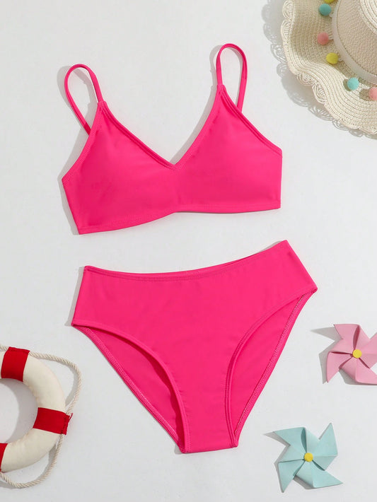 Tween Girl Holiday Solid Color Two-Piece Bikini Set Summer Beach