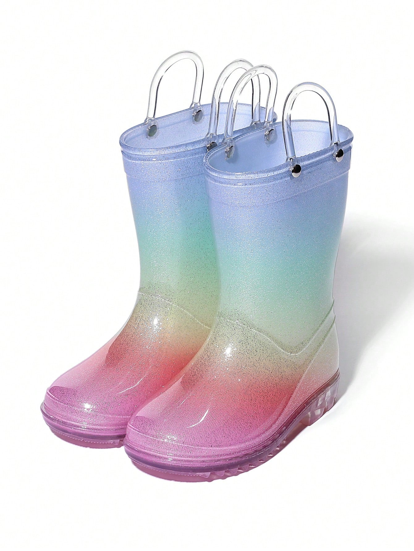 Kids Rain Boots Sakura Pink Gradient Girls Boots Sweet Princess Style Outdoor Waterproof PVC Odorless Easy To Clean Non-Slip Soft Bottom Rain Boots For Kindergarten Boys Lightweight Portable Dual Handle Ear Water Shoes