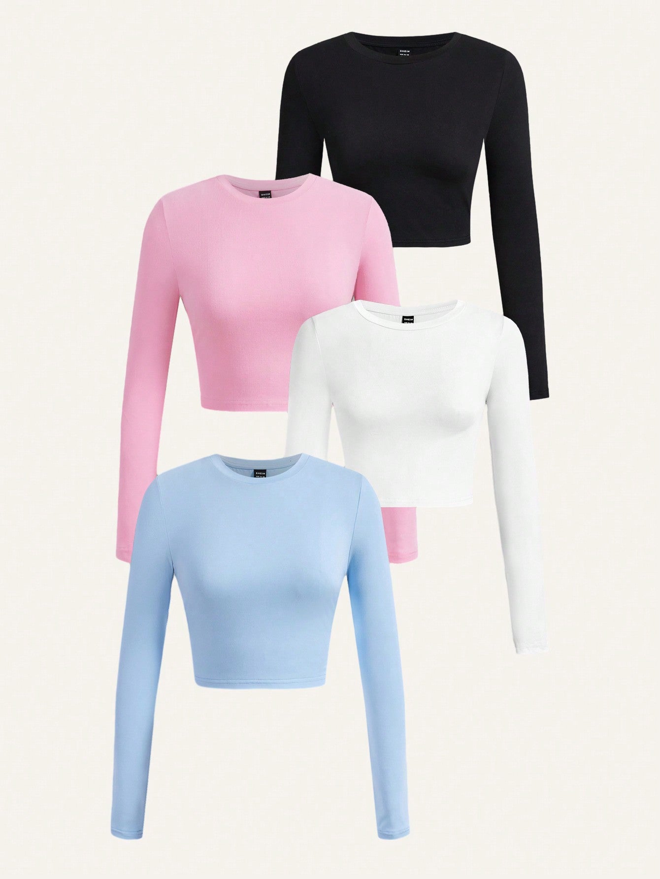 4pcs Casual Round Neck Long Sleeve Slim Fit Women's T-Shirt, Ideal For Spring And Autumn