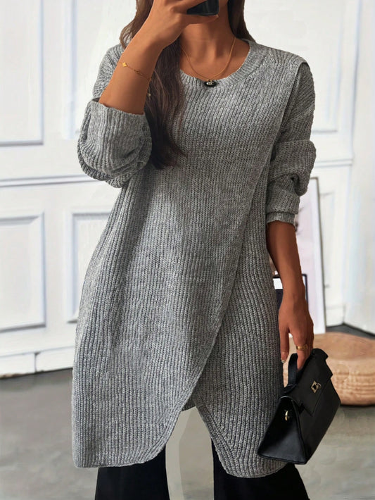 Women's Simple Solid Color Round Neck Plus Size Sweater Dress