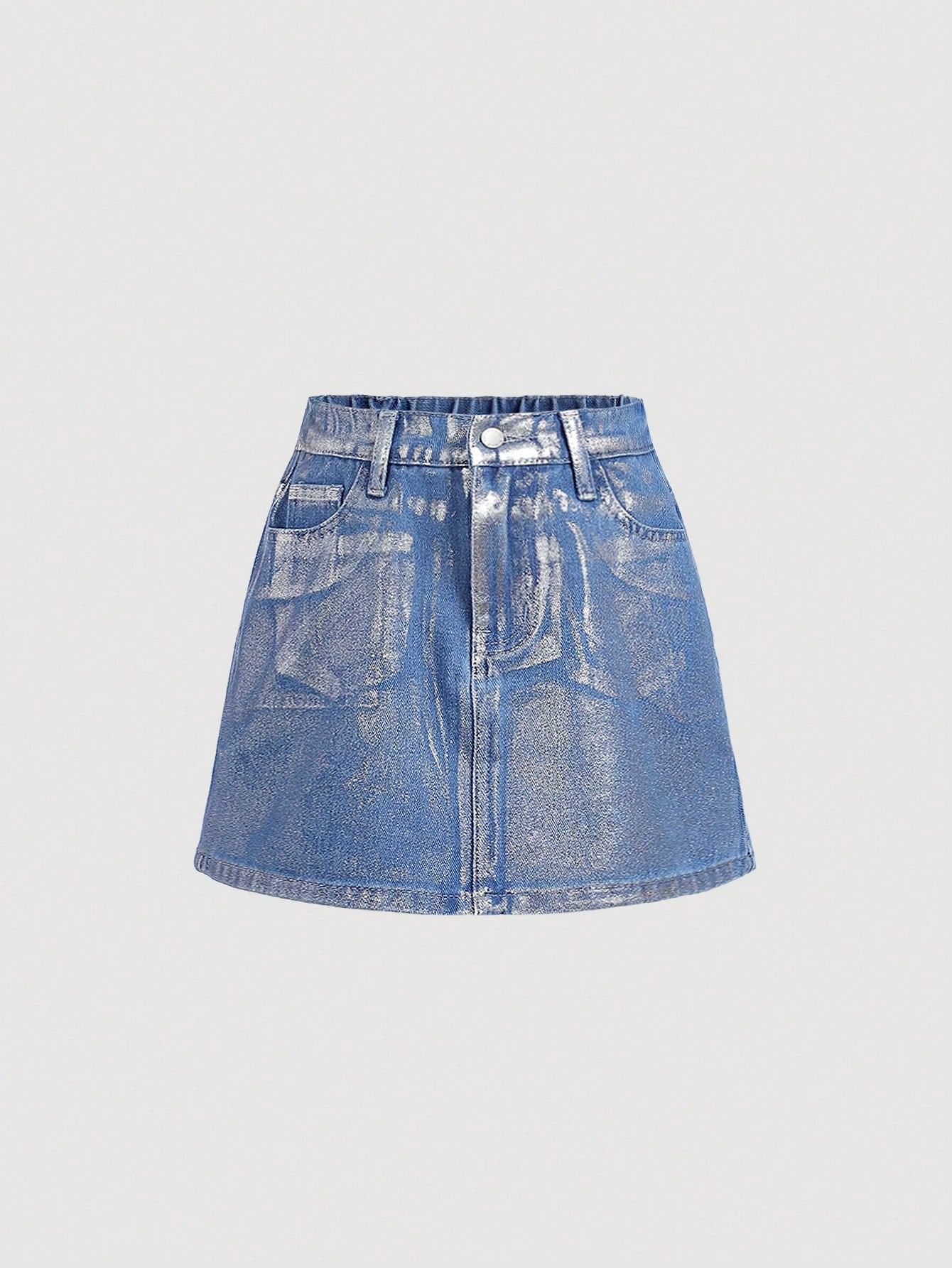 Tween Girl Metallic New Trendy College Style Casual Denim Skirt