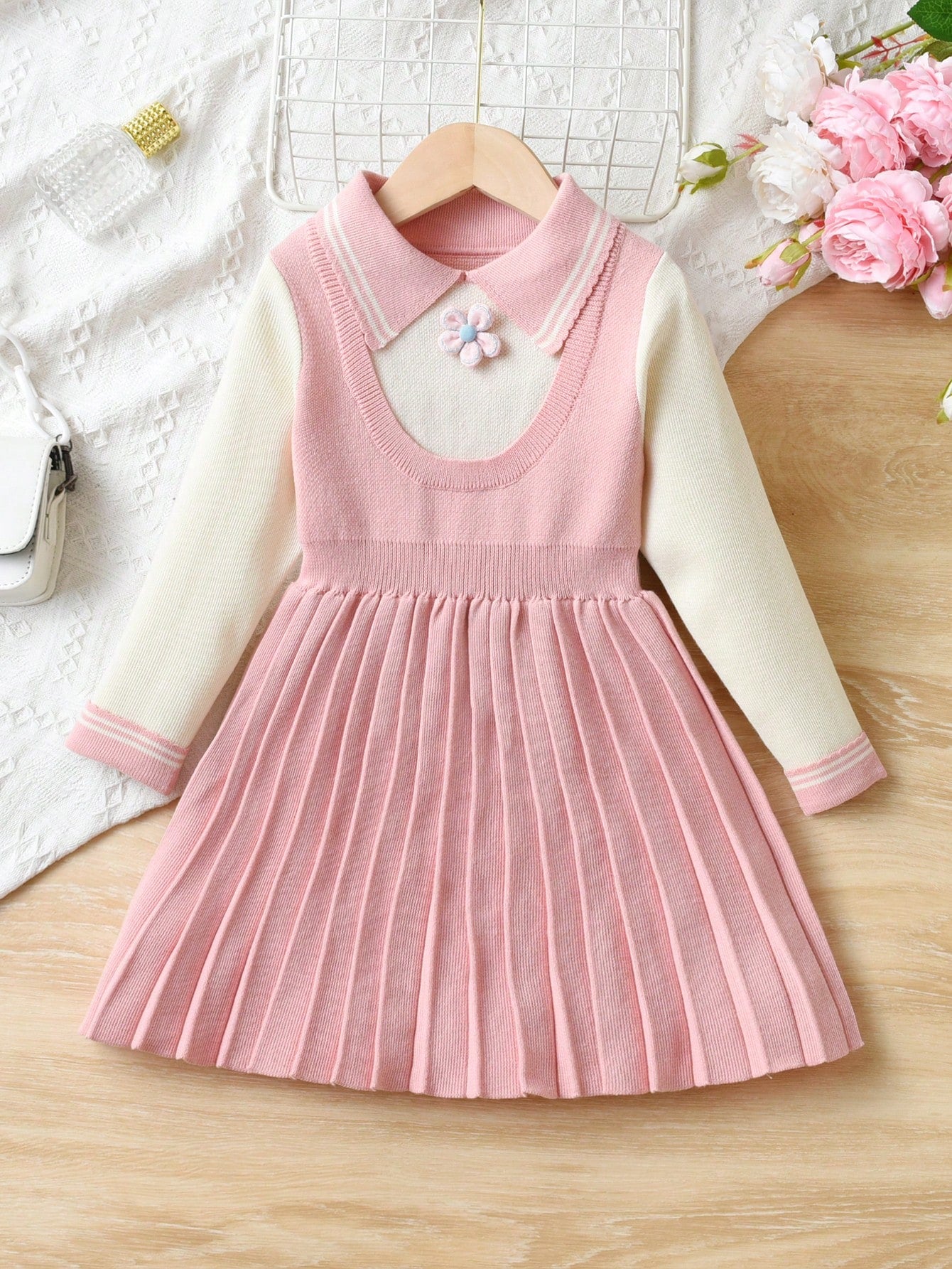 Young Girl Knitted Sweater Dress, 2024 New Spring Autumn Princess Dress With Long Sleeves