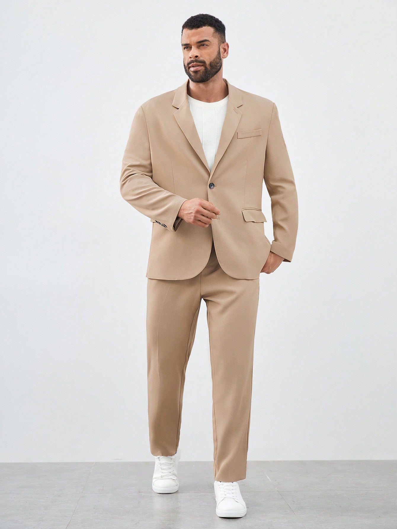 2pcs/Set Men's Plus Size Casual Suit Including Jacket And Pants, Suitable For Daily Outing