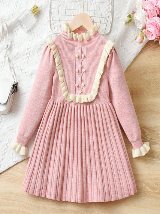 Young Girl Dress Spring Autumn 2024 Spring Dress Princess Knitted Sweater Dress