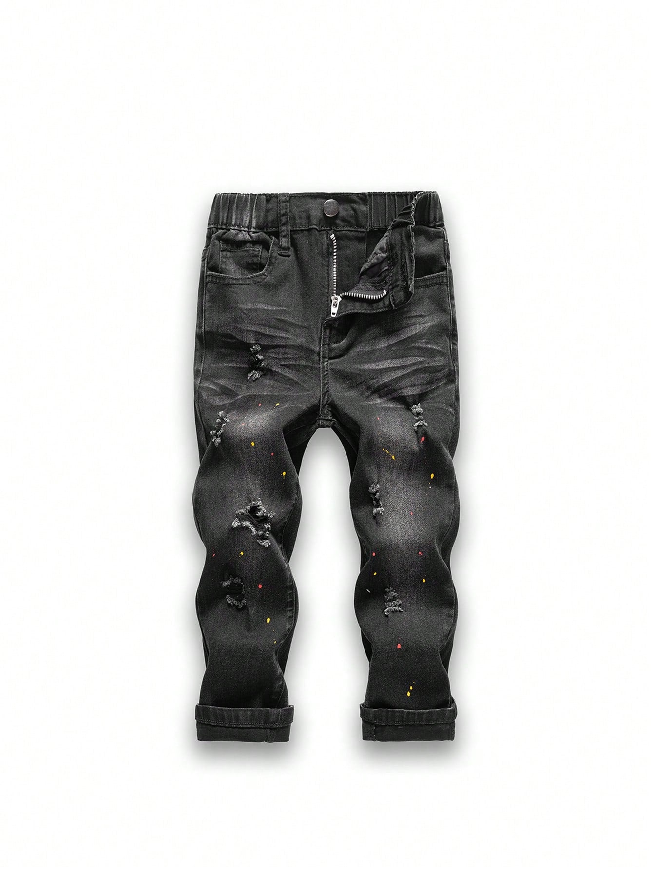 Young Boy Jeans, New Arrival Casual & Stylish, Paint Splash & Distressed Design, Washed Jeans