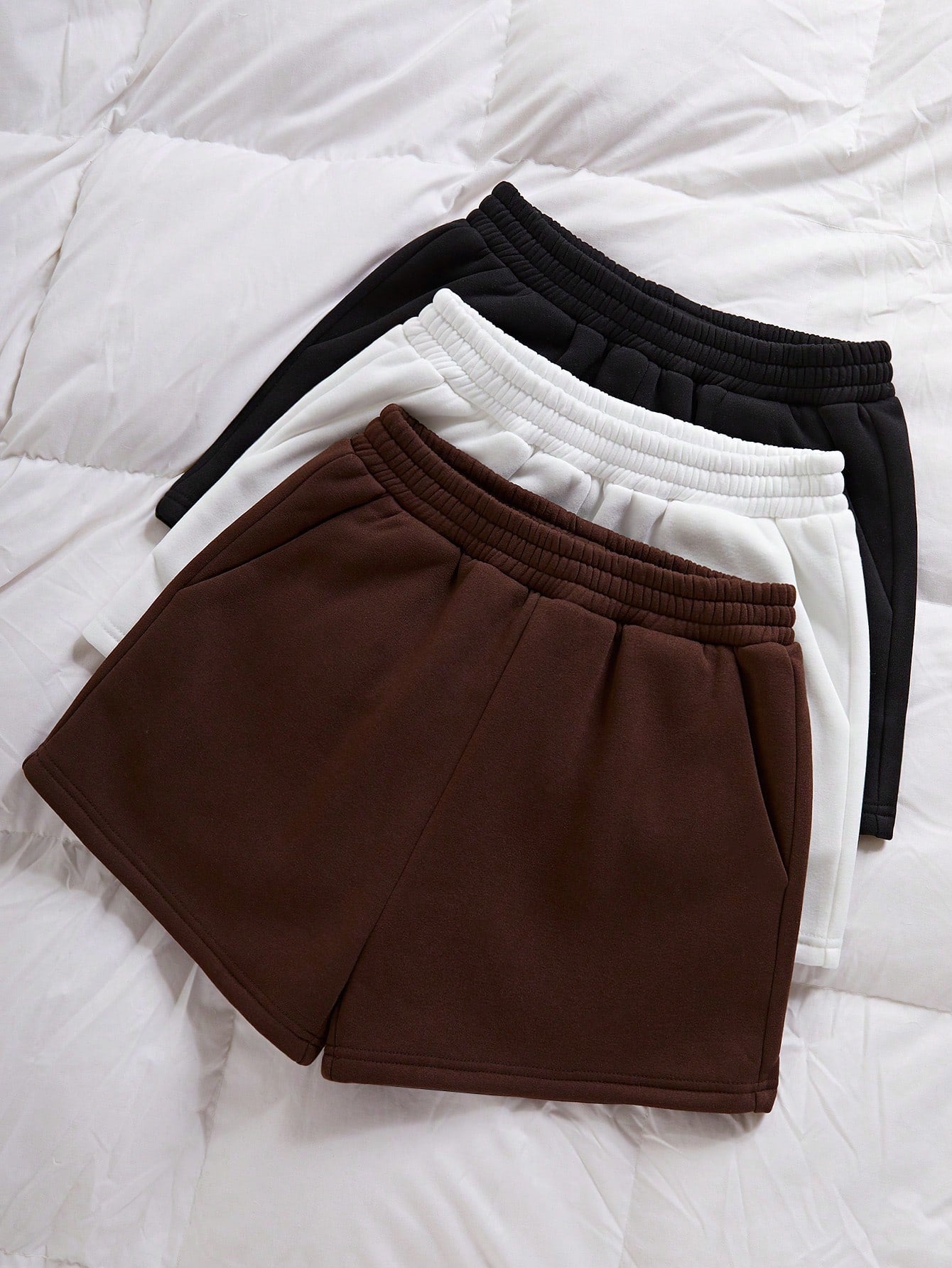 3pcs Solid Elastic Waist Track Shorts