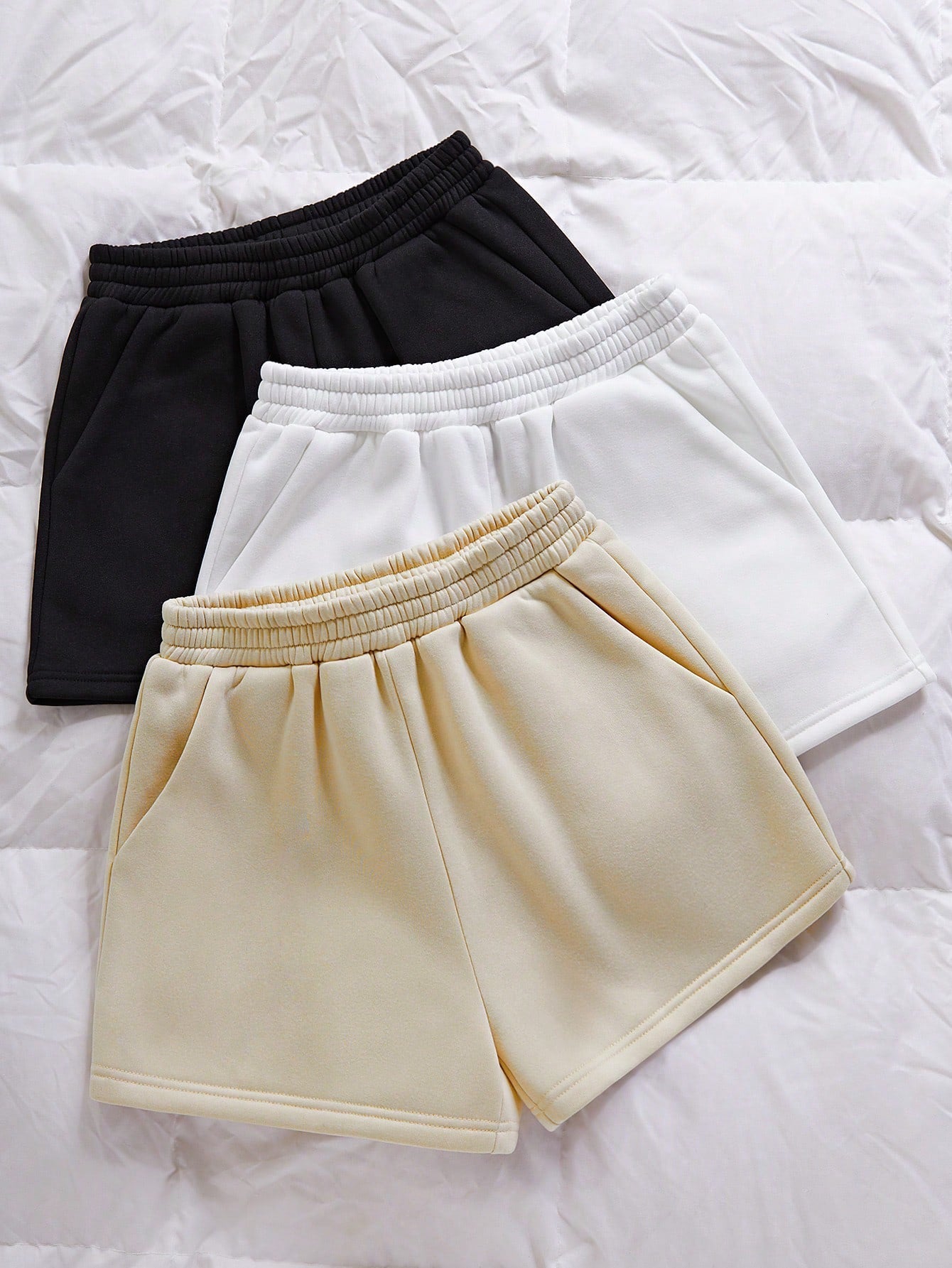 3pcs Solid Elastic Waist Track Shorts