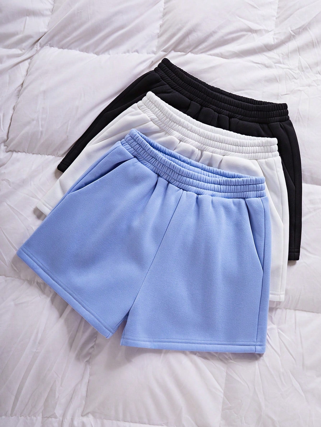 3pcs Solid Elastic Waist Track Shorts