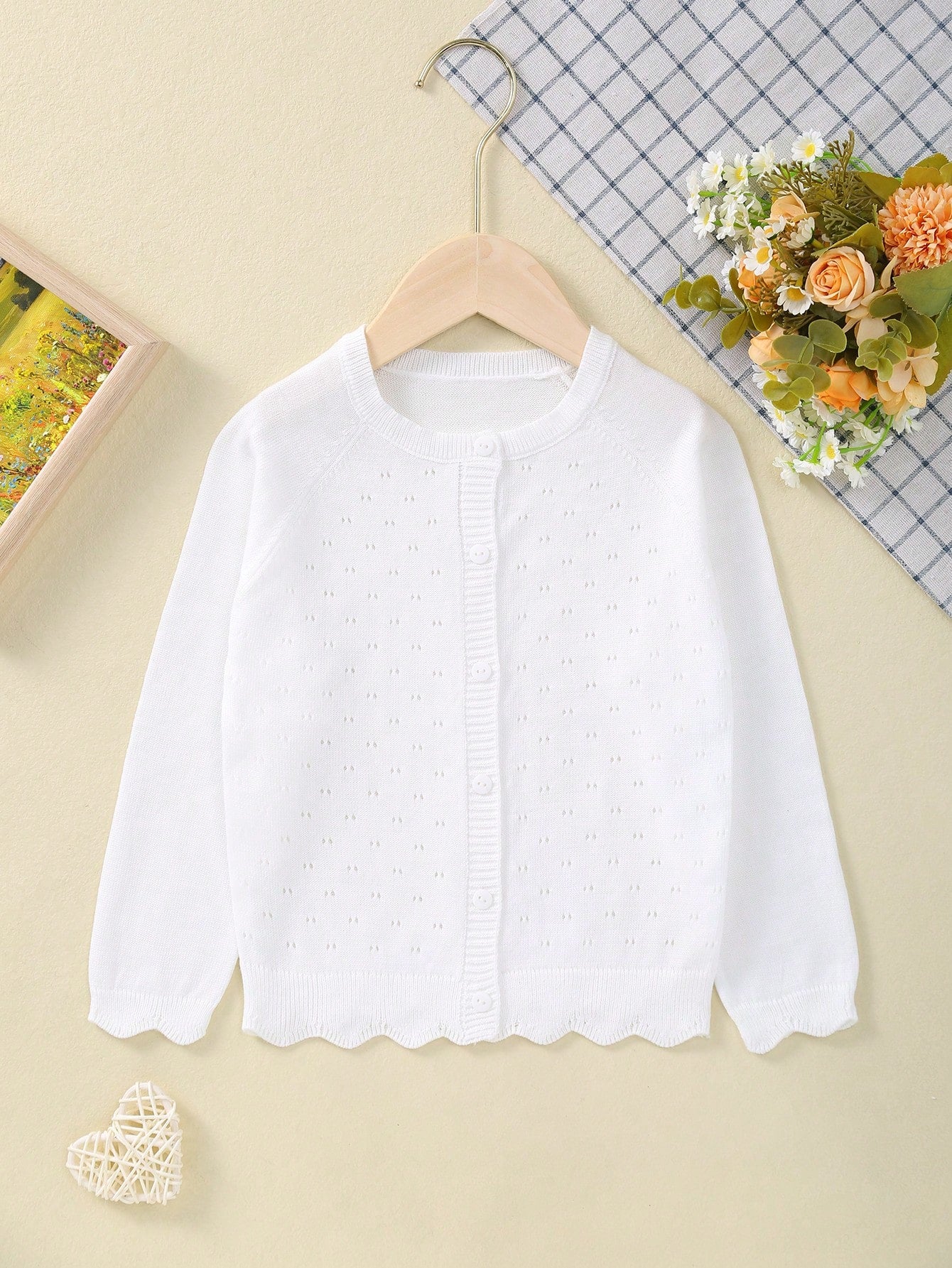 Young Girl Summer Lightweight Hollow Knit Cardigan With Buttons