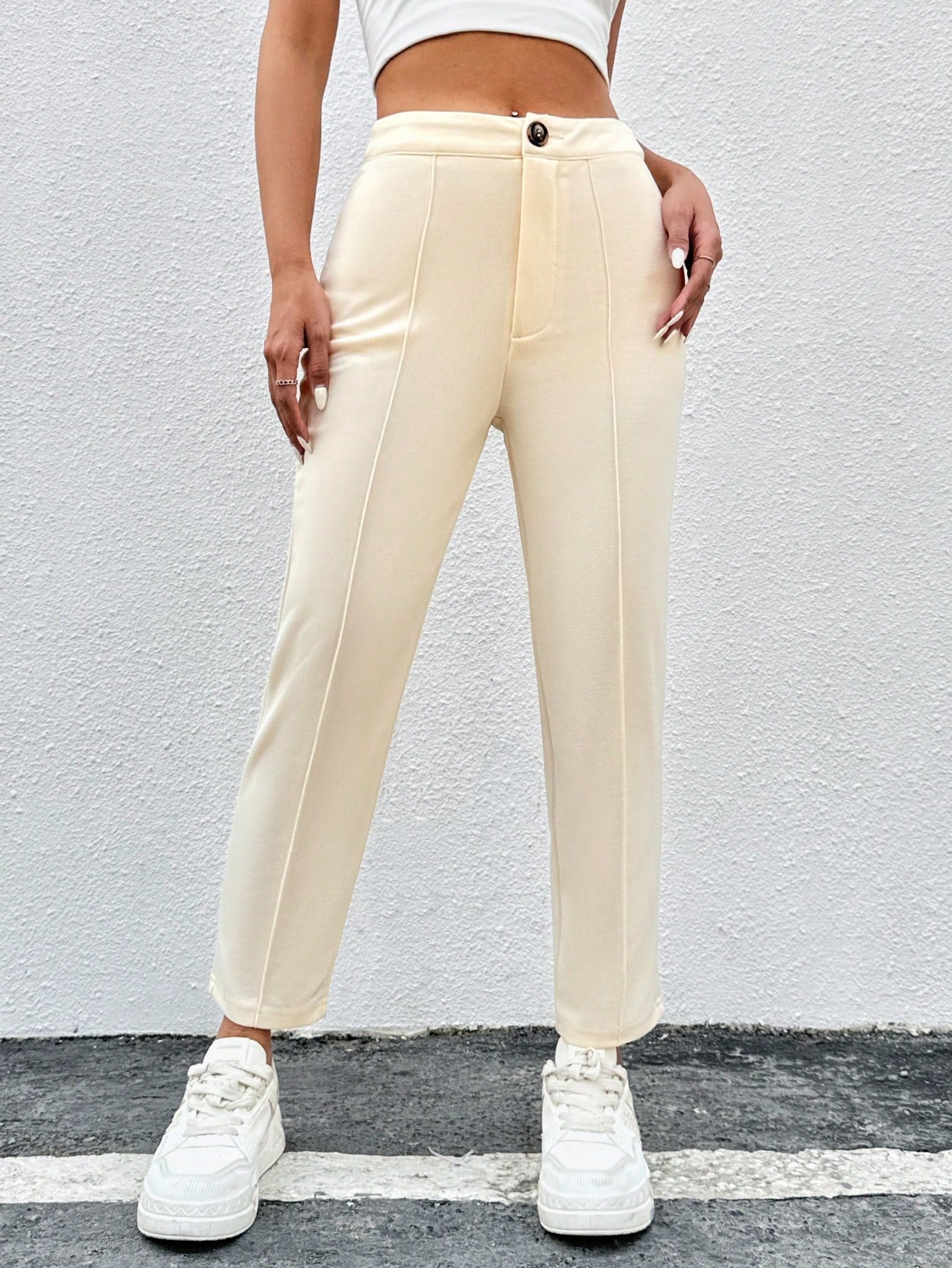 High Waist Press Crease Tapered Black Summer Pants