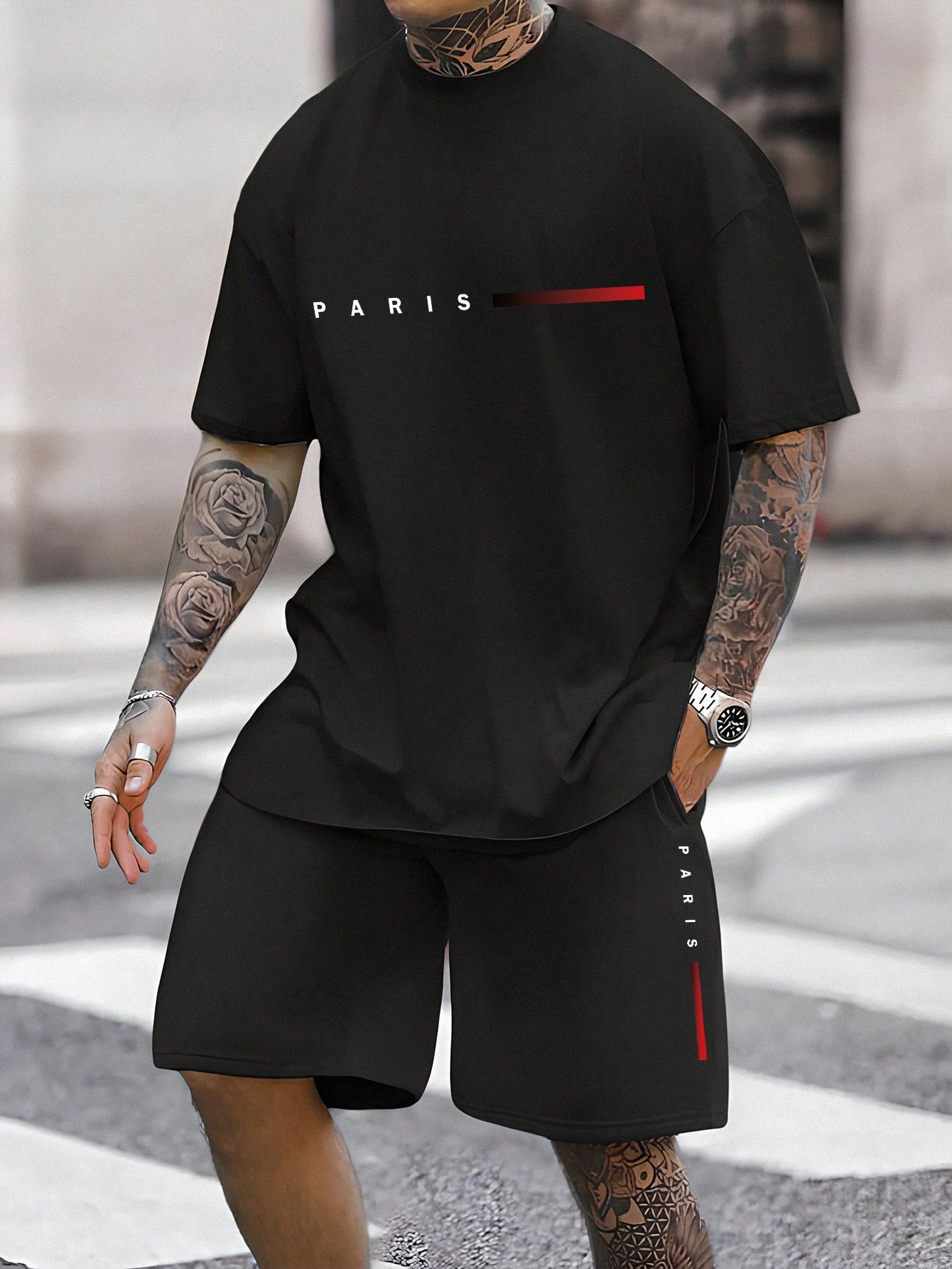 Men's Plus Size Letter Printed T-Shirt And Shorts Set For Summer