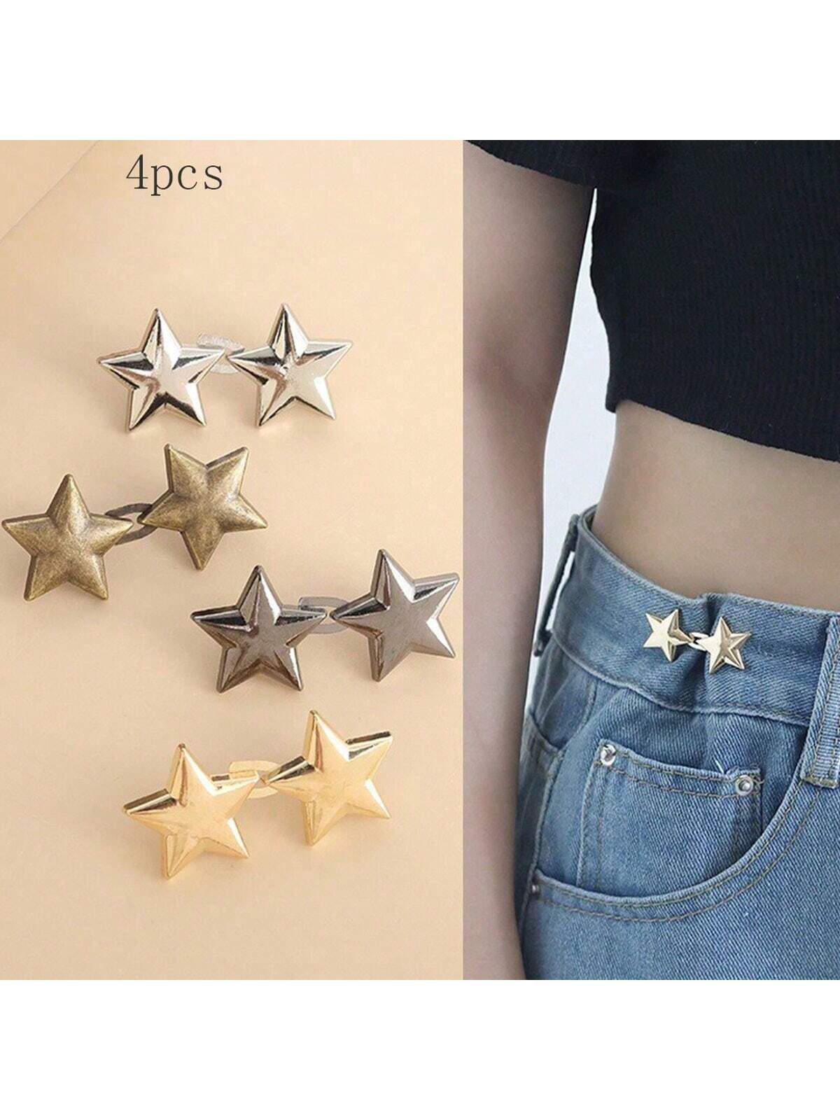 4pcs/Set No-Drill Detachable & Adjustable Metal Button Waist Extender For Jeans