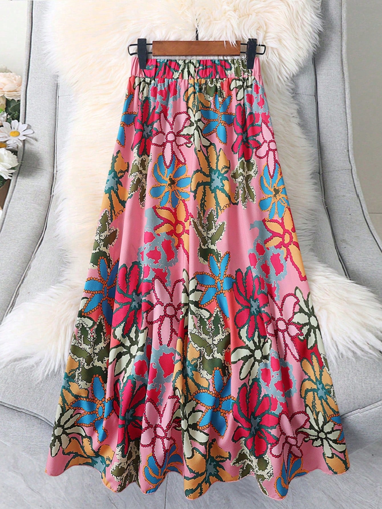 Women's Floral Printed Long Knee-Length Skirt