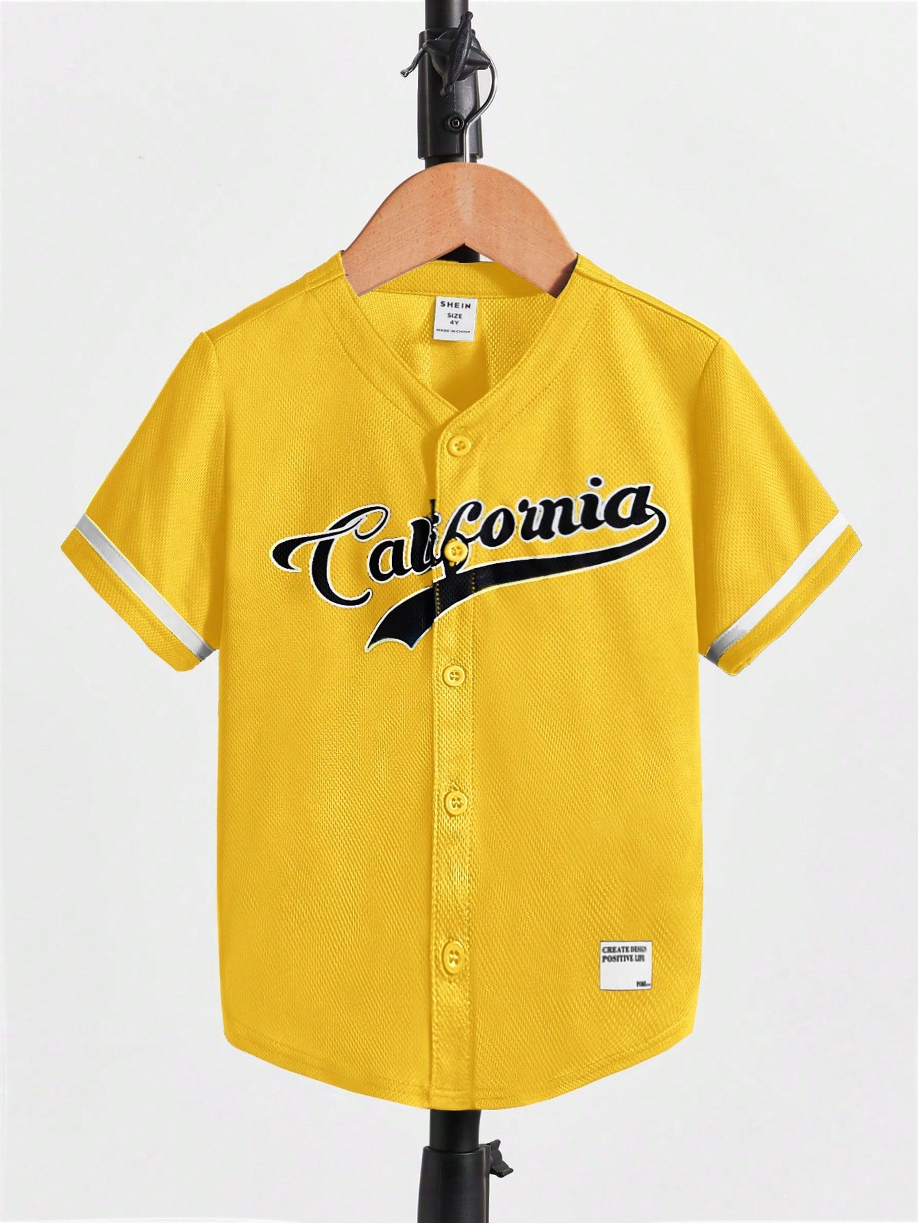 Young Boy Letter Graphic Patched Detail Baseball Collar Shirt