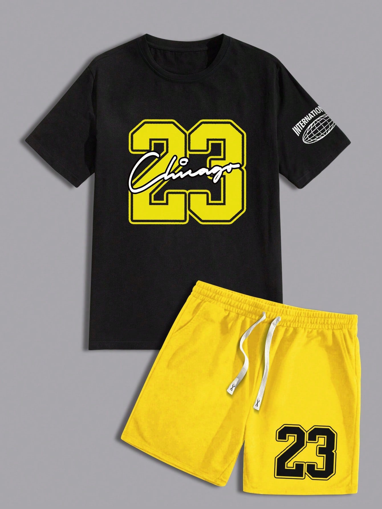 Men's Letter And Number Printed T-Shirt And Shorts Set