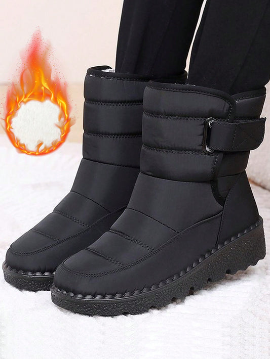 36-45 Size Outdoor Thermal Lined Thickened Snow Boots Women Mid-Tube Winter Round Toe Flat Heel Large Size Women Boots Waterproof Slip-Resistant Women Shoes Warm-Keeping Boots Middle-Aged Mom Shoes