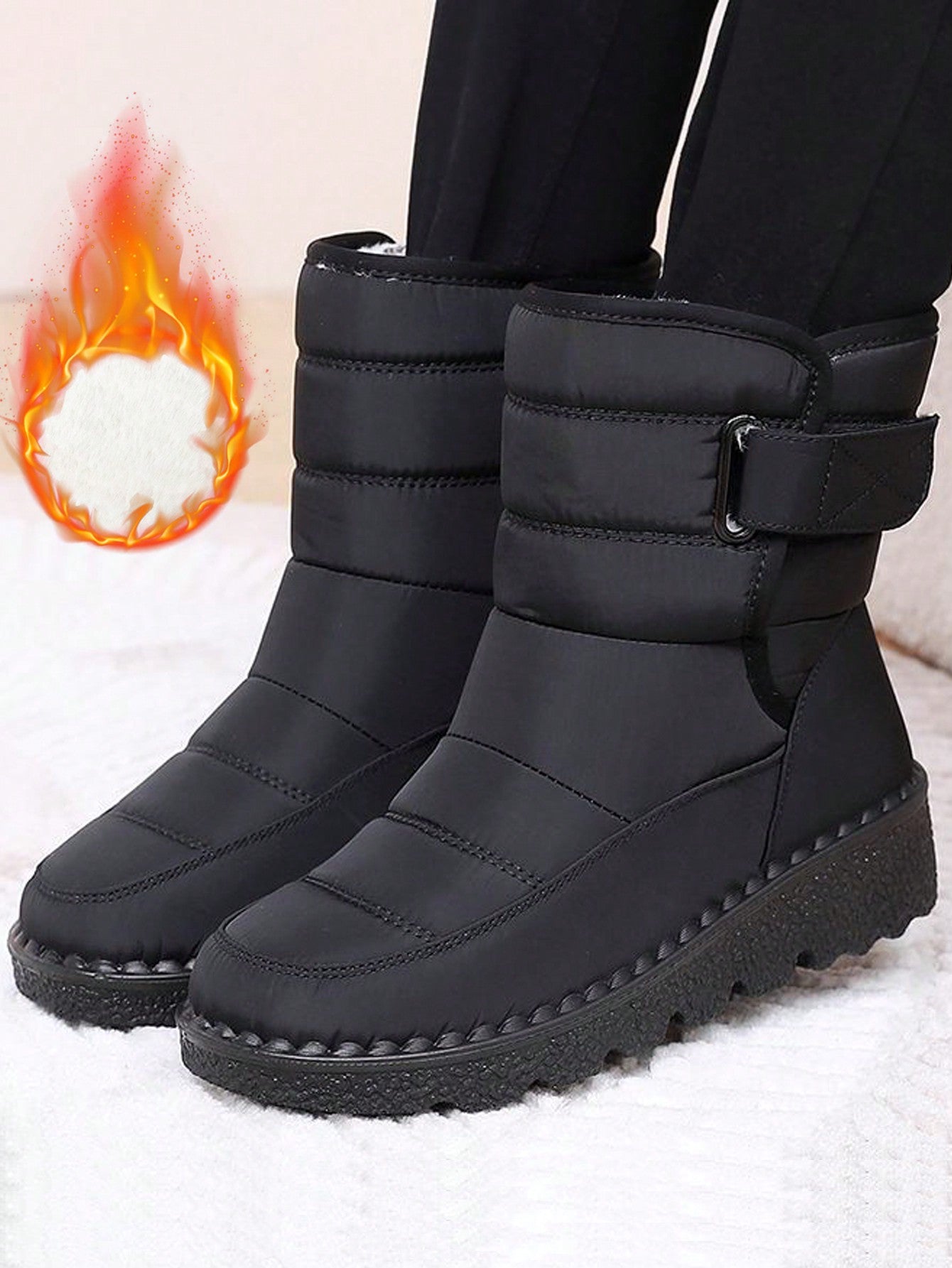 Women's Outdoor Thickened Fleece Snow Boots, Mid-Calf, Round Toe, Flat Heel, Waterproof & Anti-Skid, Large Size (36-45), Warm & Cold-Resistant, Suitable For Middle-Aged Women And Mothers