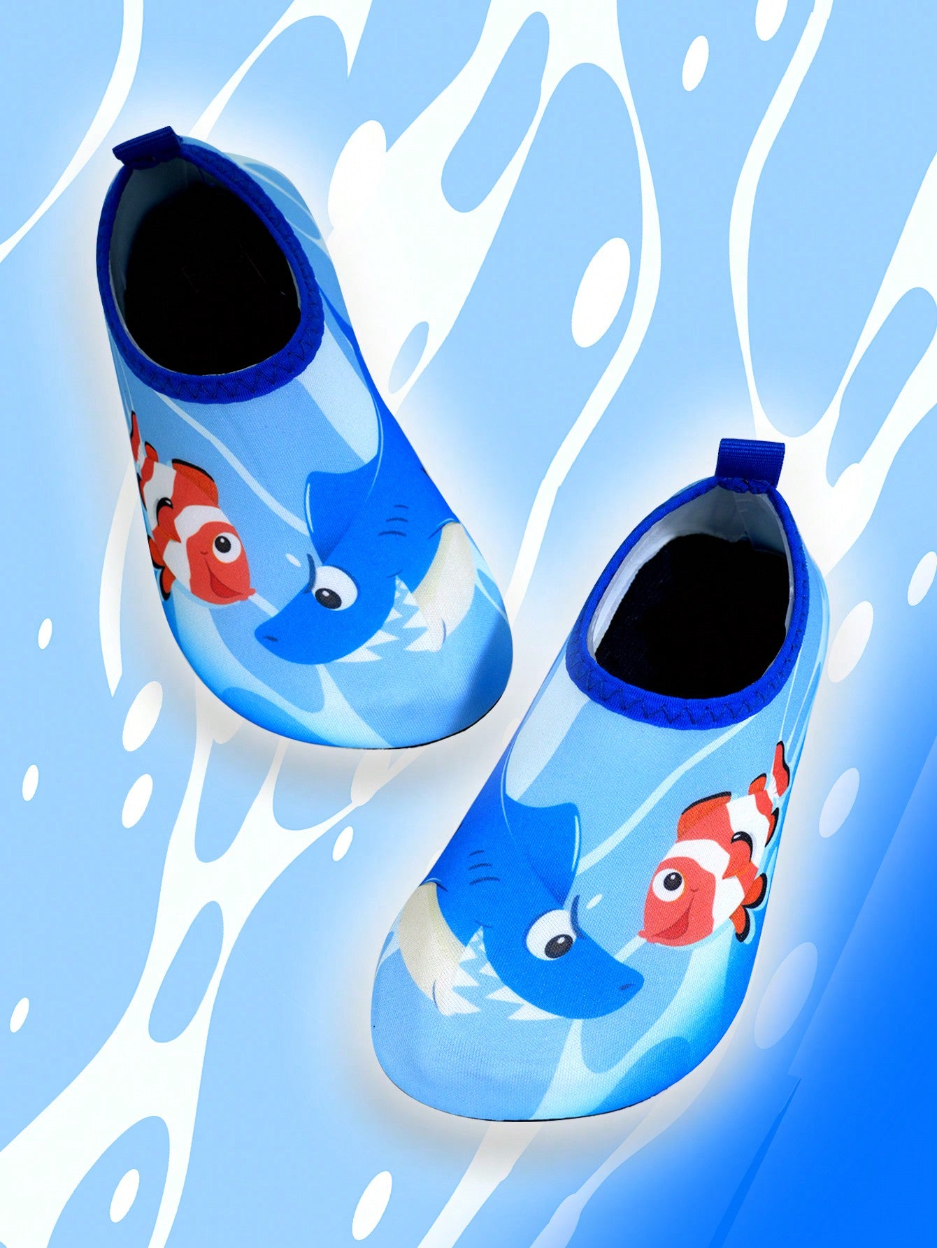 Boys' Shark Design Rubber Water Shoes, Blue, Slip-Resistant, Cute & Breathable Barefoot Shoes, Baby's First Steps