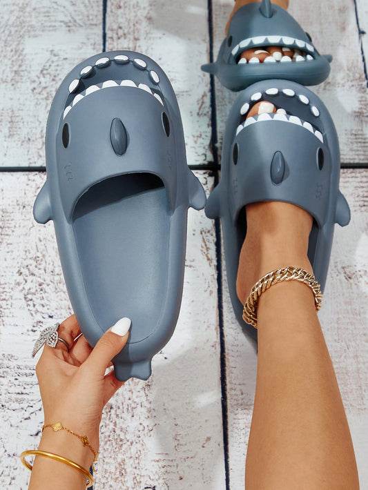 Fashionable And Fun Shark Thick-Soled Plastic Slippers, Soft Sole Shark Slides, Suitable For Beach Vacation