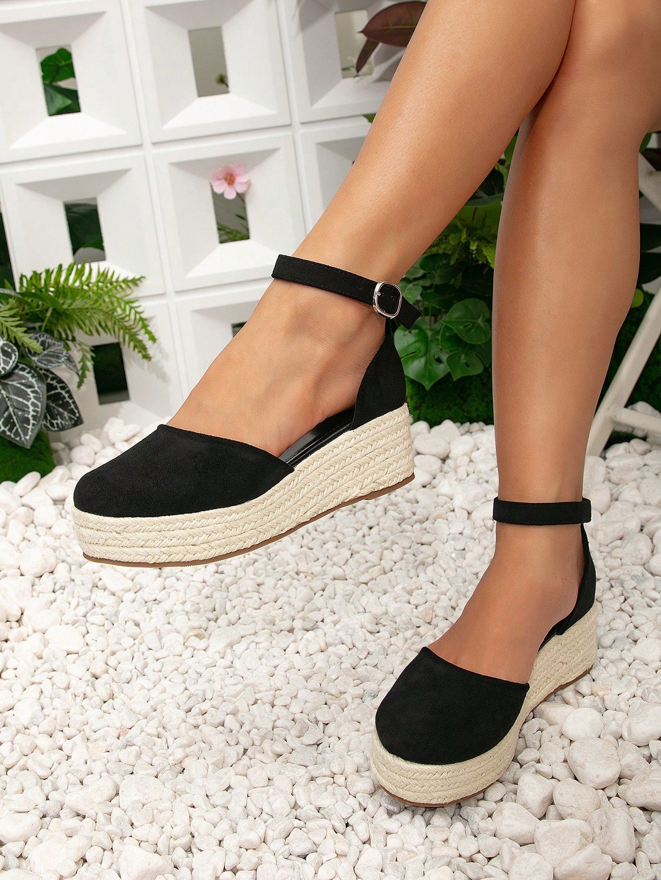 Simple Campus Style Solid Color Woven Wedge Sandals For Women, Peep Toe Platform Shoes With High Heel & Height-Increasing Function