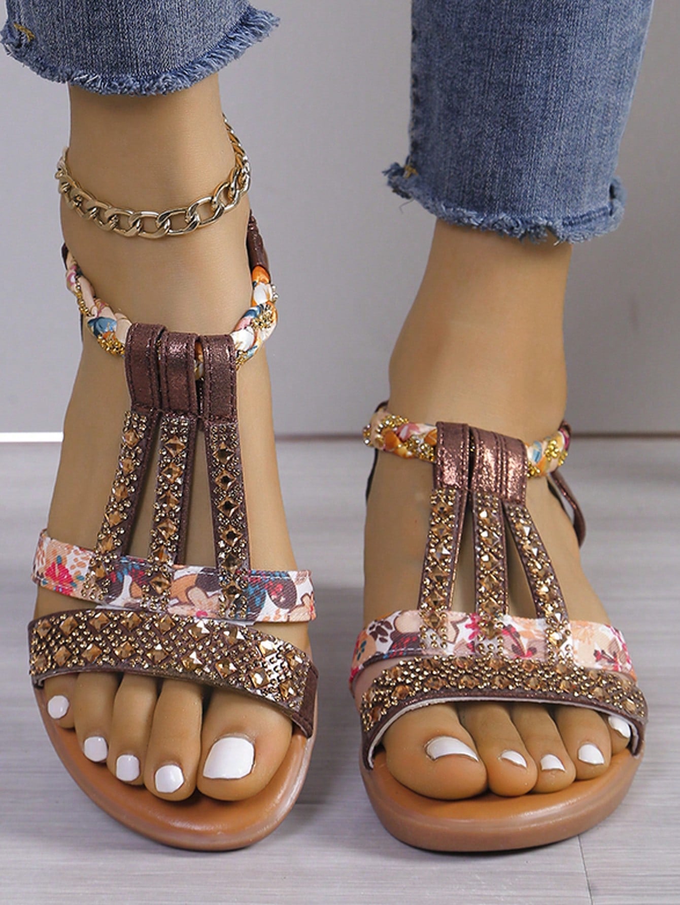 Women Rhinestone Decor Slingback Sandals, Fashion Fabric Wedge Sandals