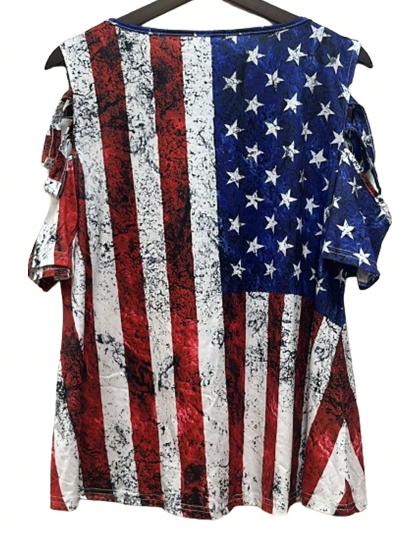 Women's Plus Zip Up Flag Print Short Sleeve T-Shirt