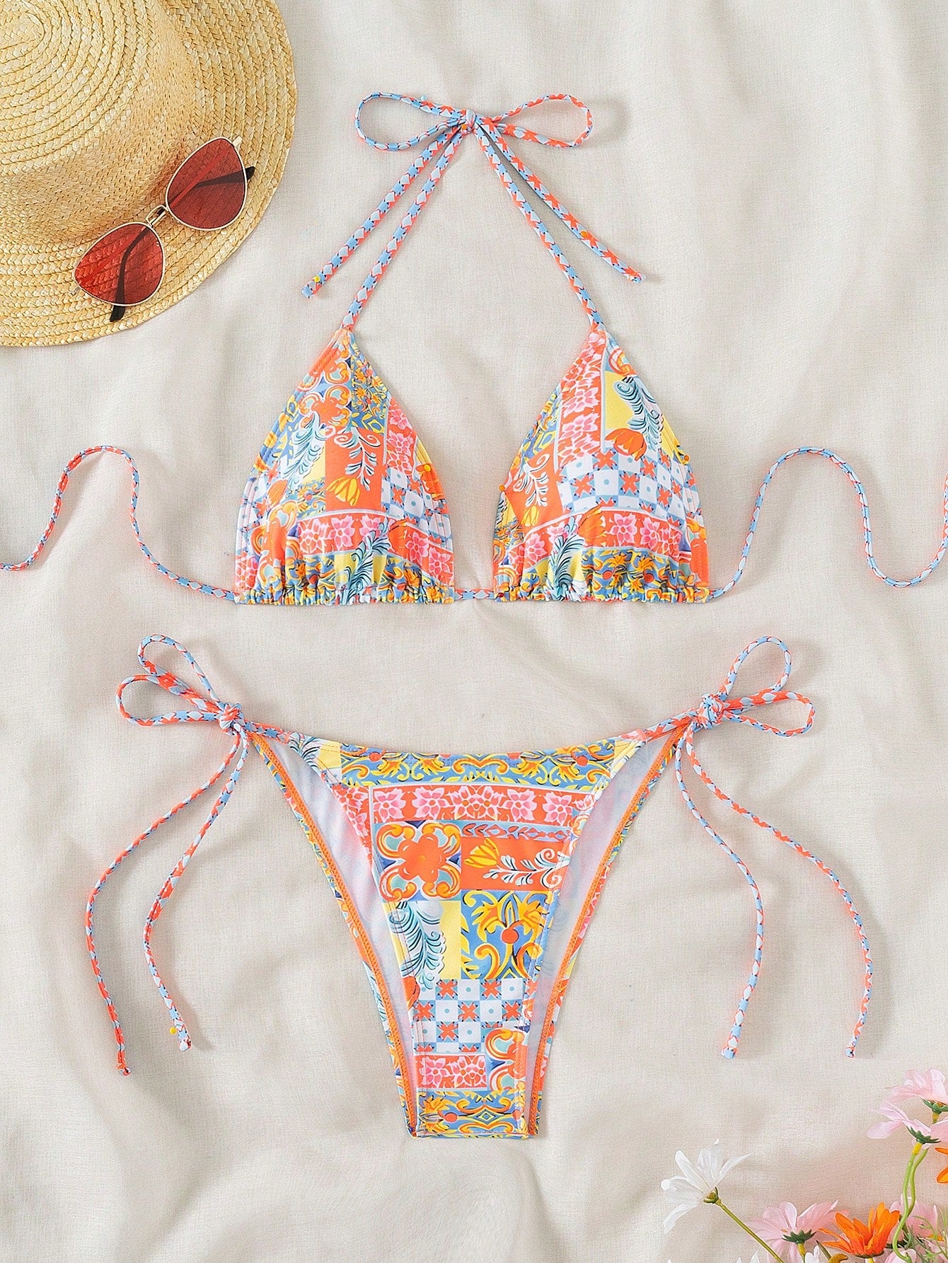 Swim Random Printed Bikini Set For Summer Beach Vacation