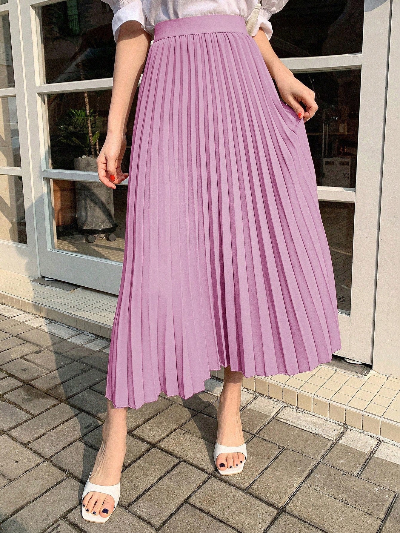 DAZY Solid Color High Waisted Pleated Skirt