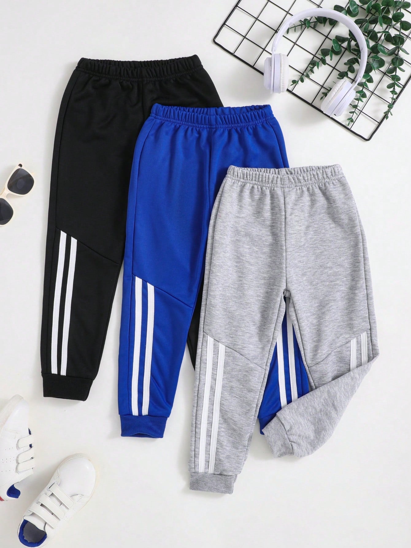 Kids Young Boy Elastic Waist Contrasting Color Casual Jogger Pants