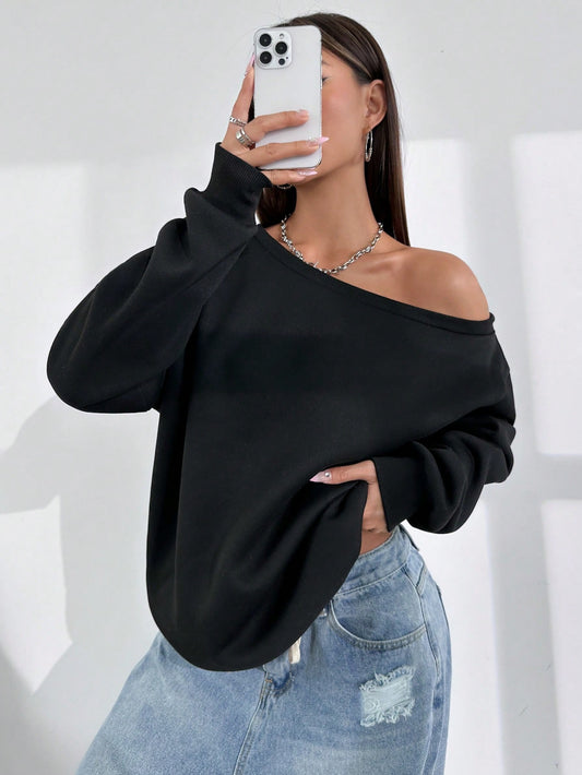 Solid Color Irregular Drop Shoulder Sweatshirt