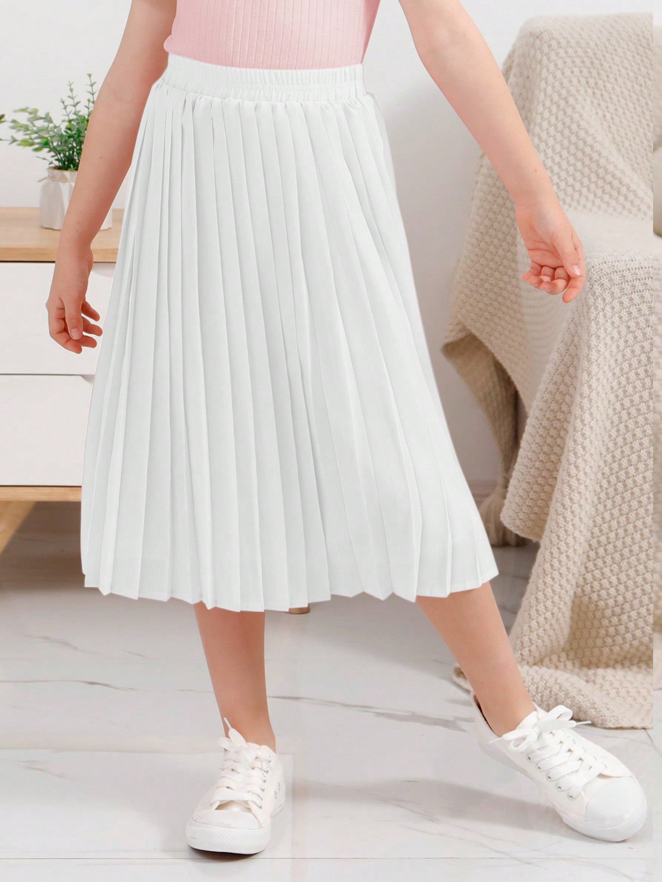 GORLYA Tween Girl Chiffon Pleated Elastic Waist Bohemian Swing Maxi Skirt, Perfect For Casual Outdoor Activities, Shopping, Walking, School, Back To School Season, Dinner, Gathering And Parties