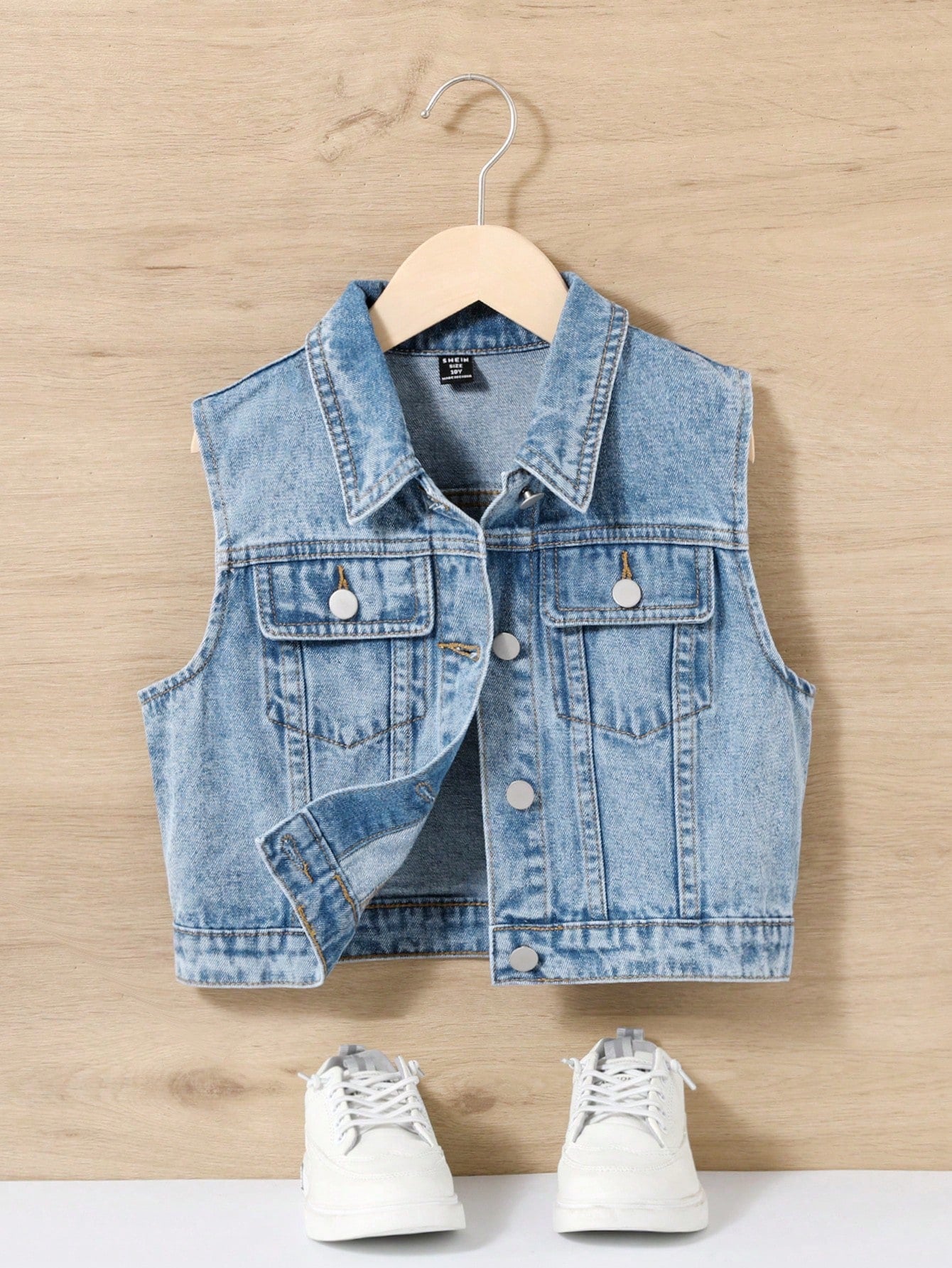 Tween Girl's Y2K Spring Summer  Boho Water Wash Casual Fashionable College Style Sleeveless Denim Jacket