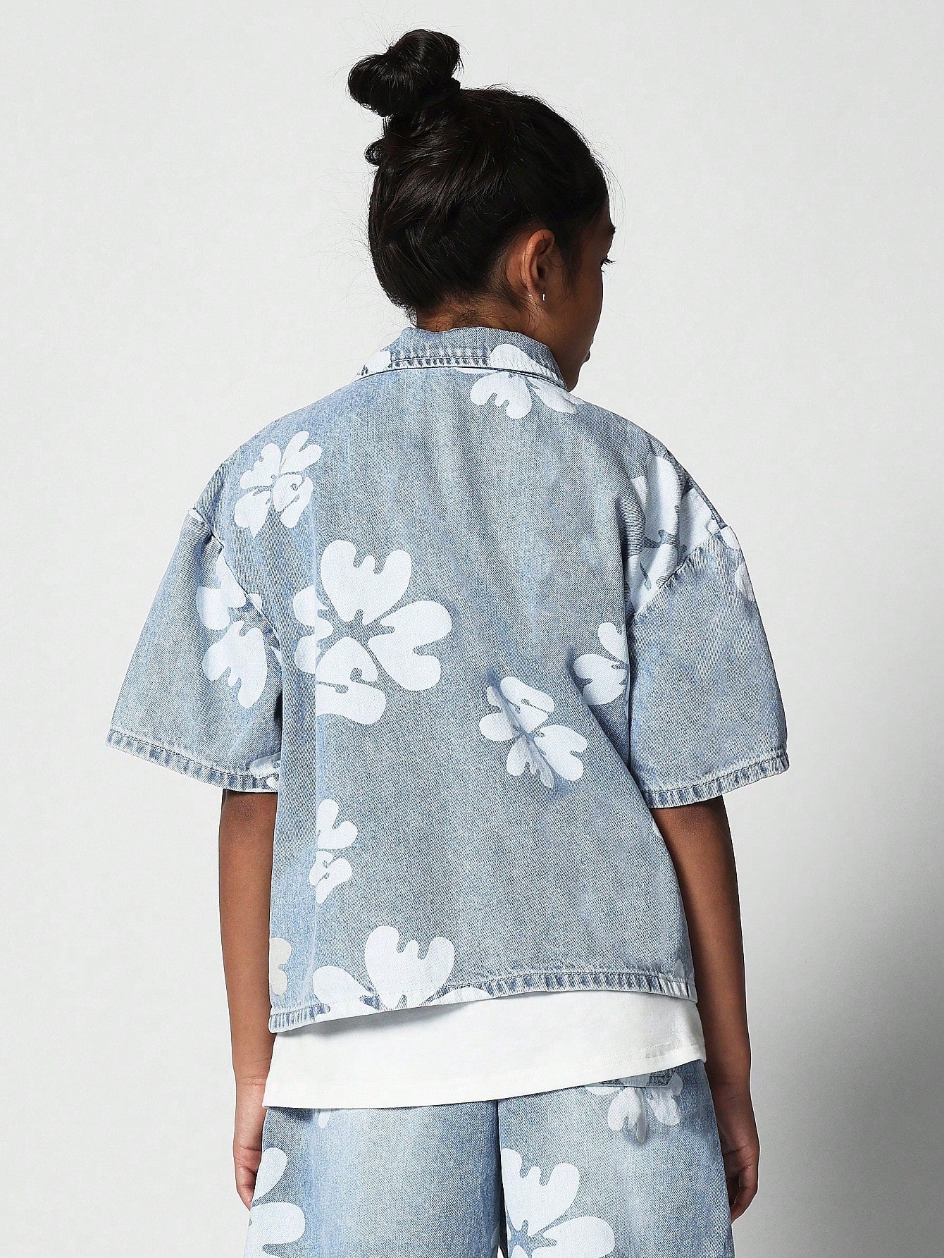 Kids Unisex Denim Zip Through Shirt With All Over Print