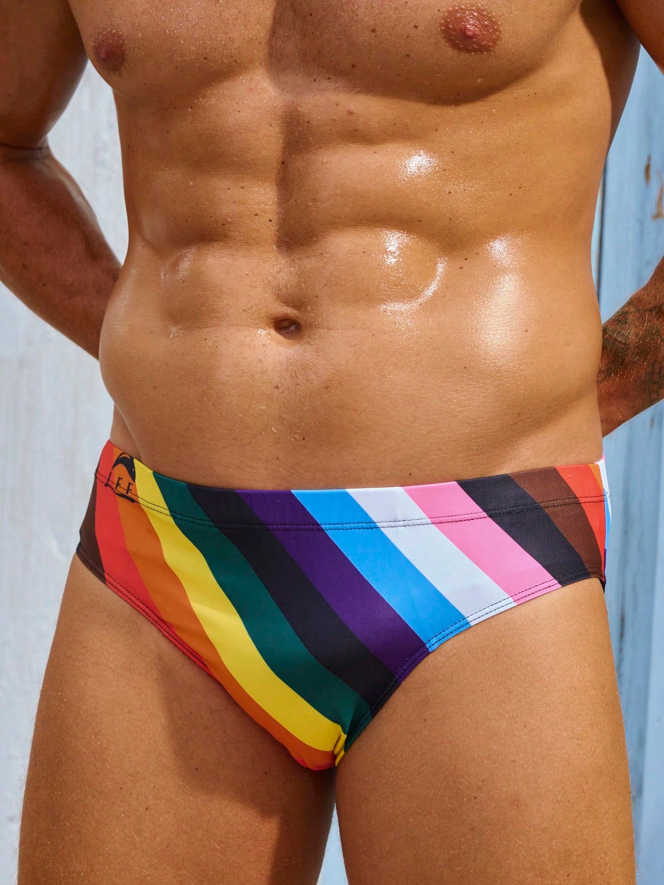 Men's Striped Color-Contrasted Swim Trunks