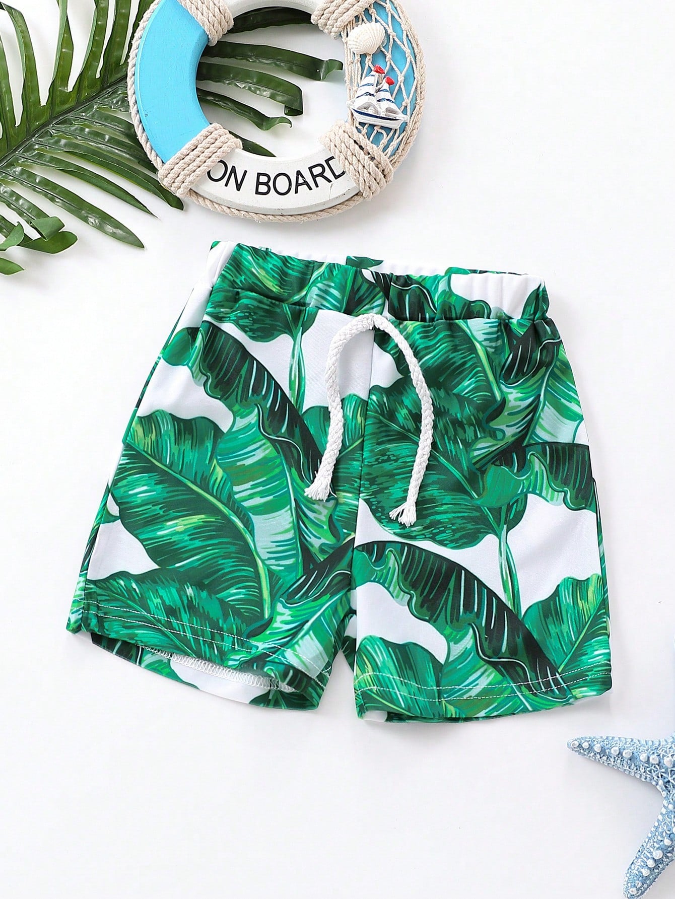 Young Boy Summer Beach Style Leaf Print Leisure Swim Trunks