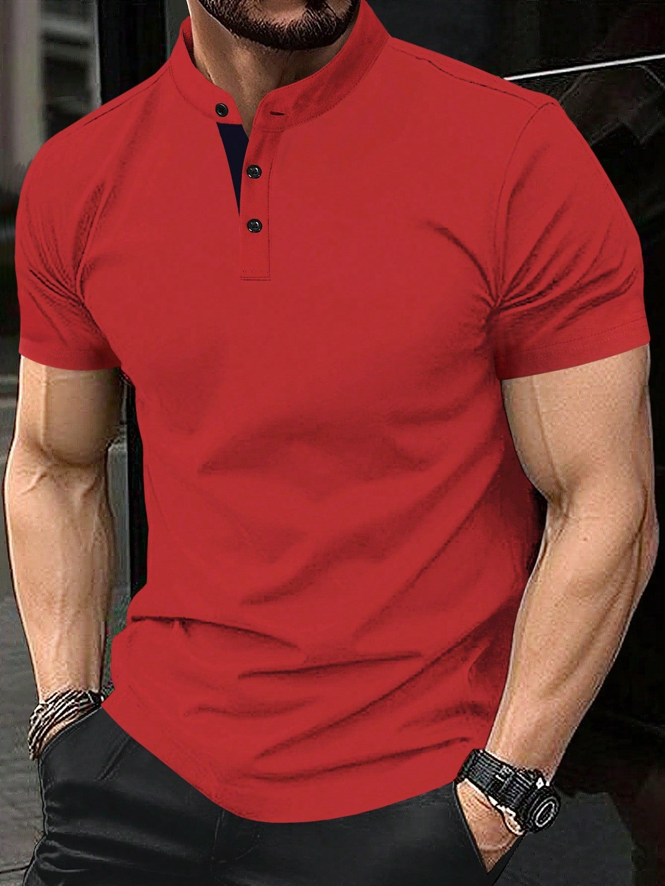 Men'S Solid Color Stand Collar Casual Polo Shirt