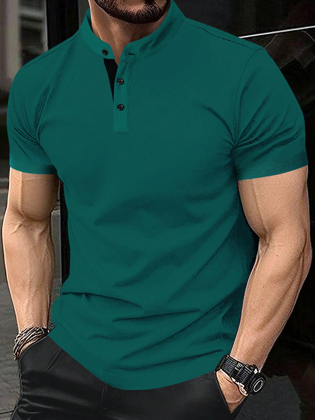 Men'S Solid Color Stand Collar Casual Polo Shirt