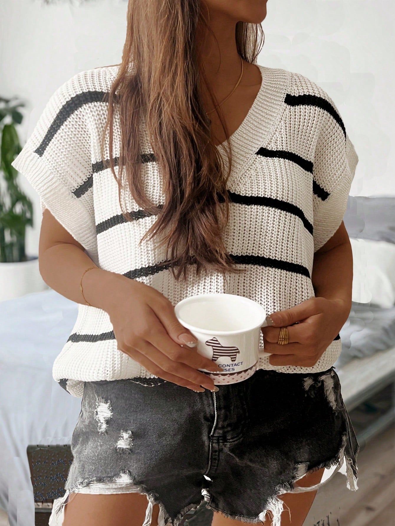 Plus Size Spring/Summer Casual Striped Knit Sweater