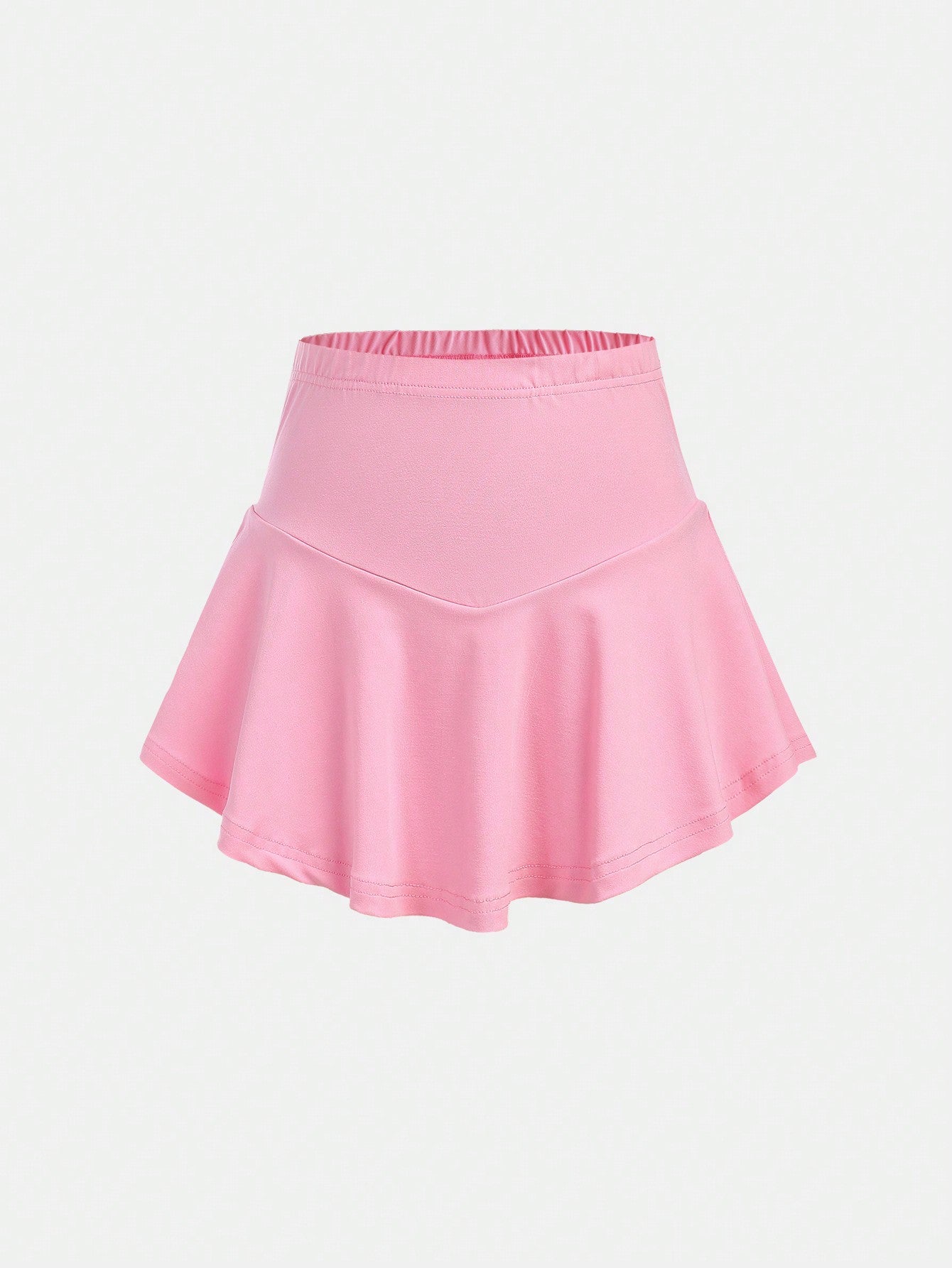 Tween Girl Summer Casual And Comfortable Knitted Solid Skort With Ruffle Hem