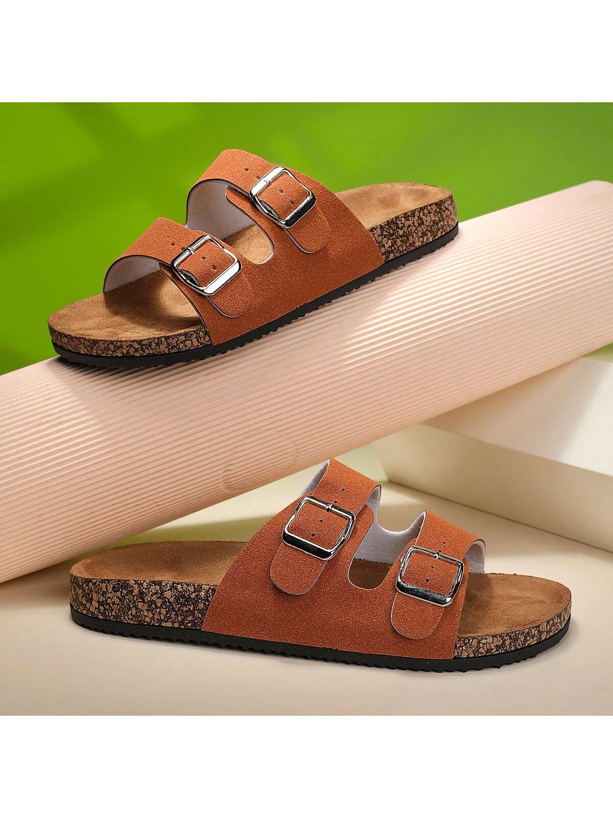 Trendy Buckle Flat Cork Slippers, Unisex Beach One-Strap Sandals, Fashionable Versatile Outdoor Casual Slipper For Summer