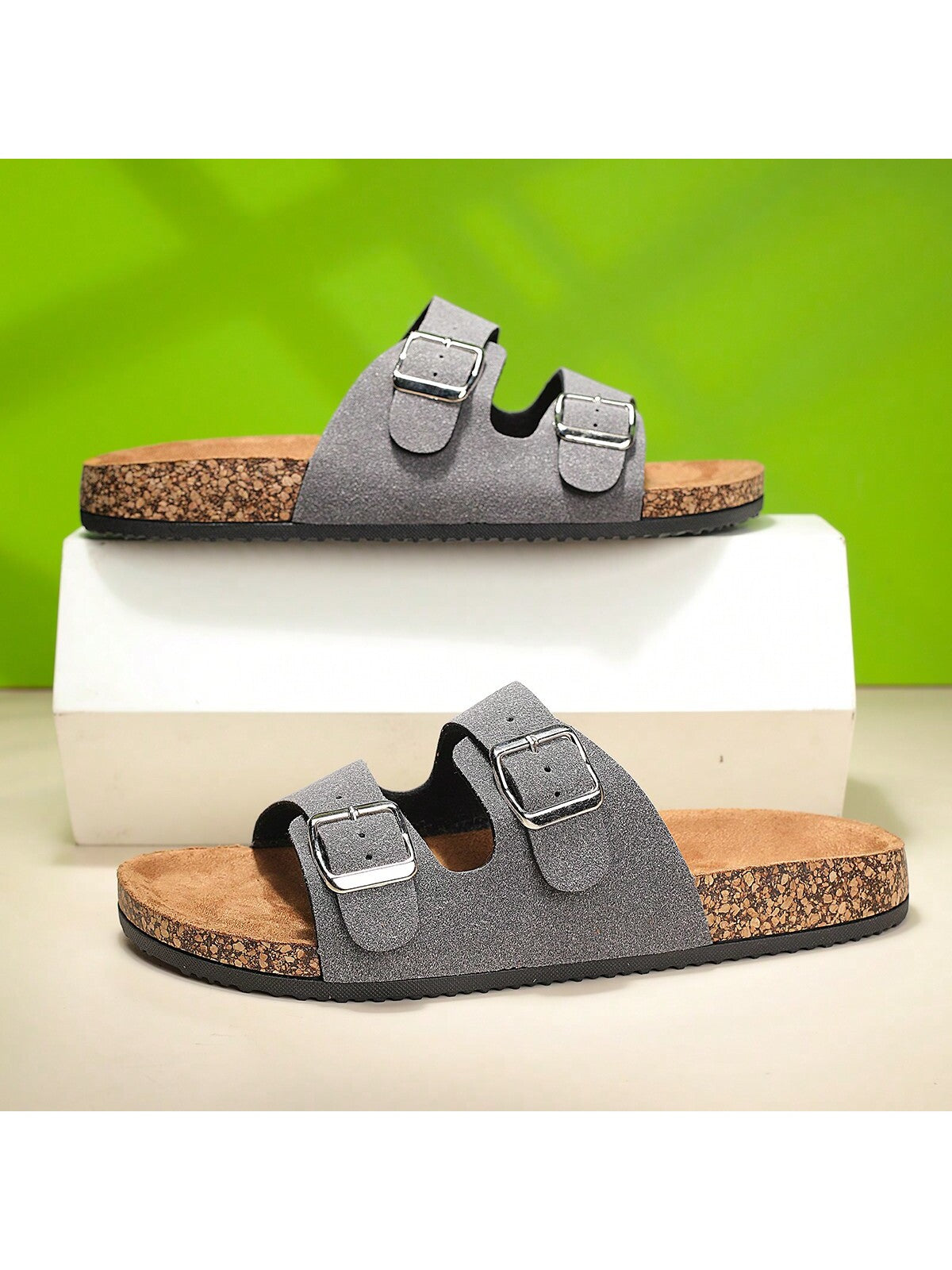 Trendy Buckle Flat Cork Slippers, Unisex Beach One-Strap Sandals, Fashionable Versatile Outdoor Casual Slipper For Summer