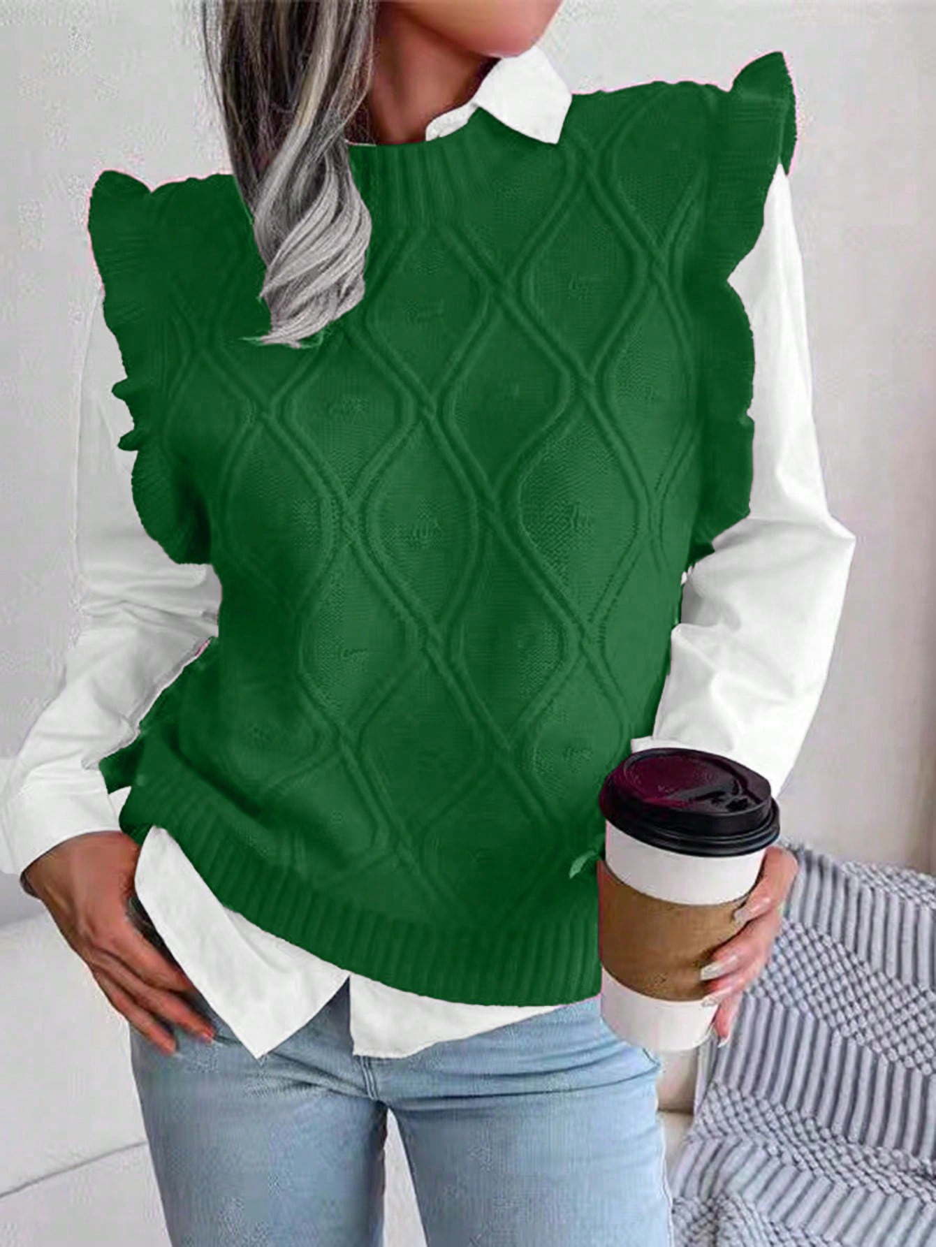 Plus Size Women's Round Neck Short Sleeve Sweater Vest For Spring And Autumn