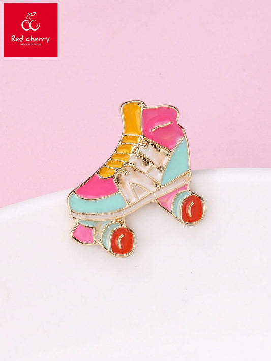 1pc Zinc Alloy Colorful Enamel Ice Skate Dangle Brooch Pin For Girls Suitable For Daily, Formal Wear, Hats And Jeans Accessories