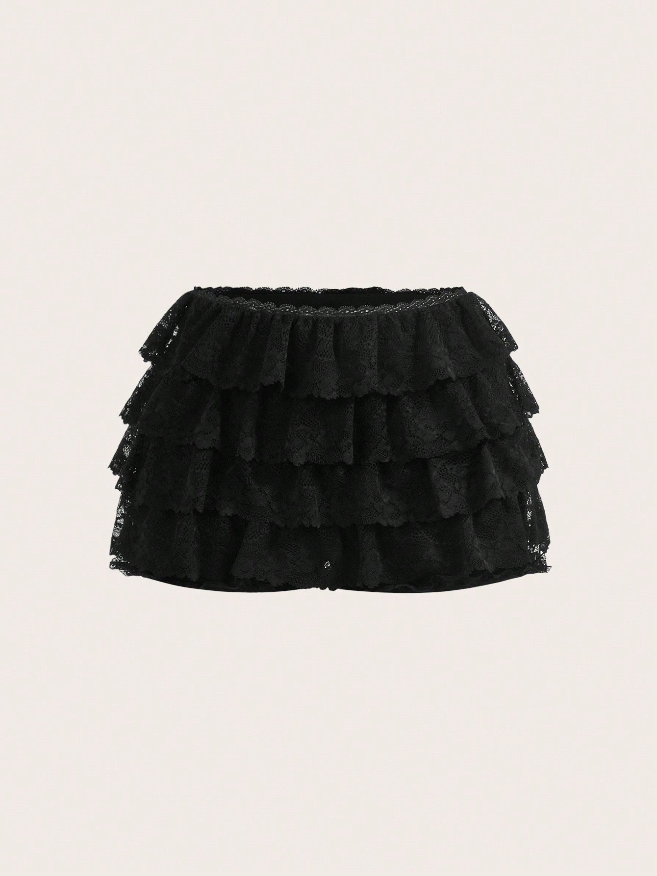 Sweetina Low Rise Multi Layer Ruffle Hem Lace Shorts