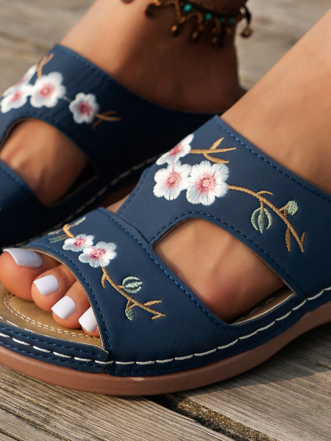 New Summer Hollow Out Flower Embroidery Wedge Sandals For Women. Ideal For Outdoor Wear, With Roman Thick-Soled Platform, Soft Rounded Toe, Vintage & Creative Style And Fashionable & Versatile Design. Breathable And Perfect For A Trendy Look.