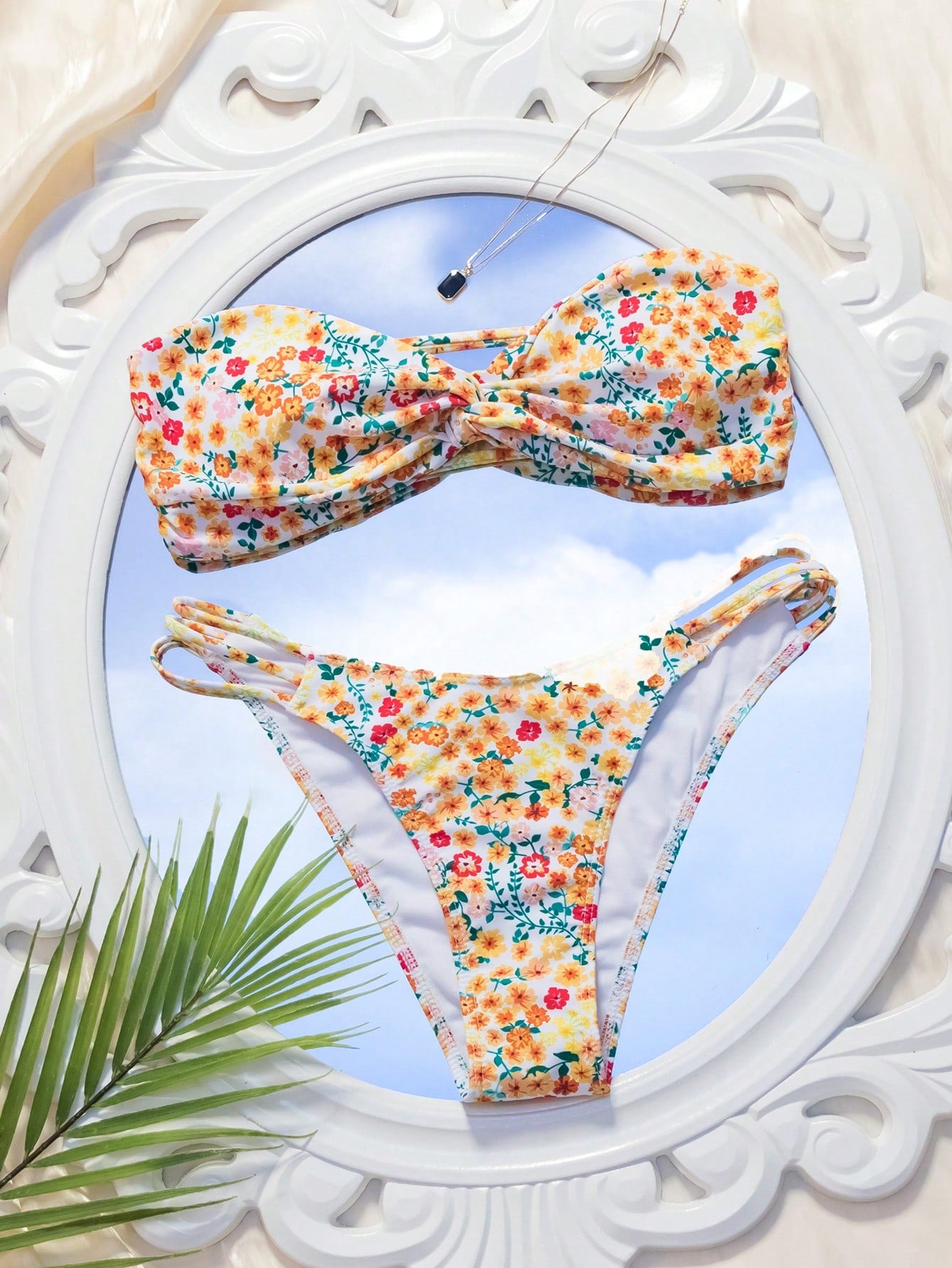 Swim Mod Summer Beach Floral Print Bandeau Bikini Set