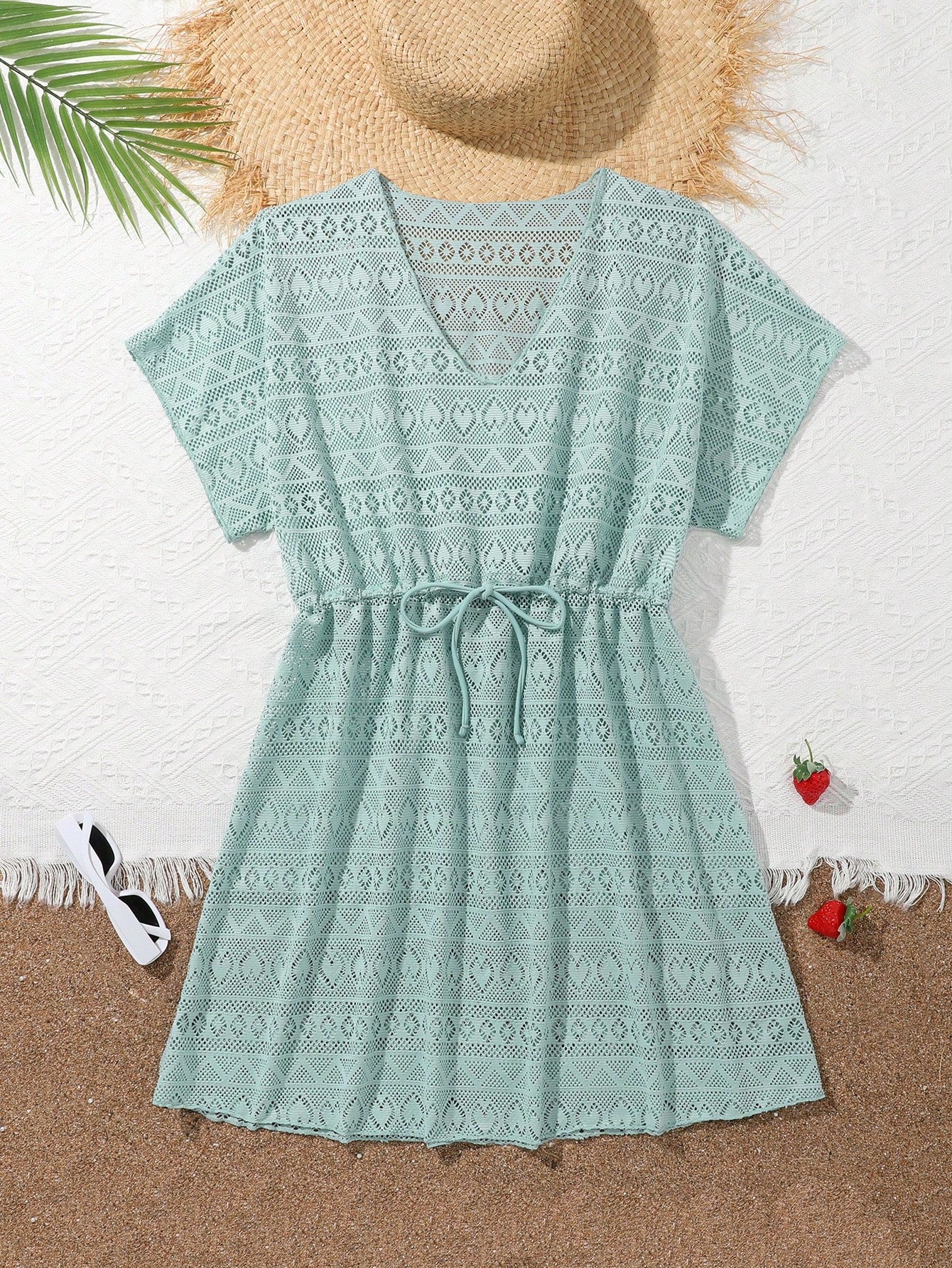 Teen Girl Summer Holiday V-Neck Solid Cover-Up Dress