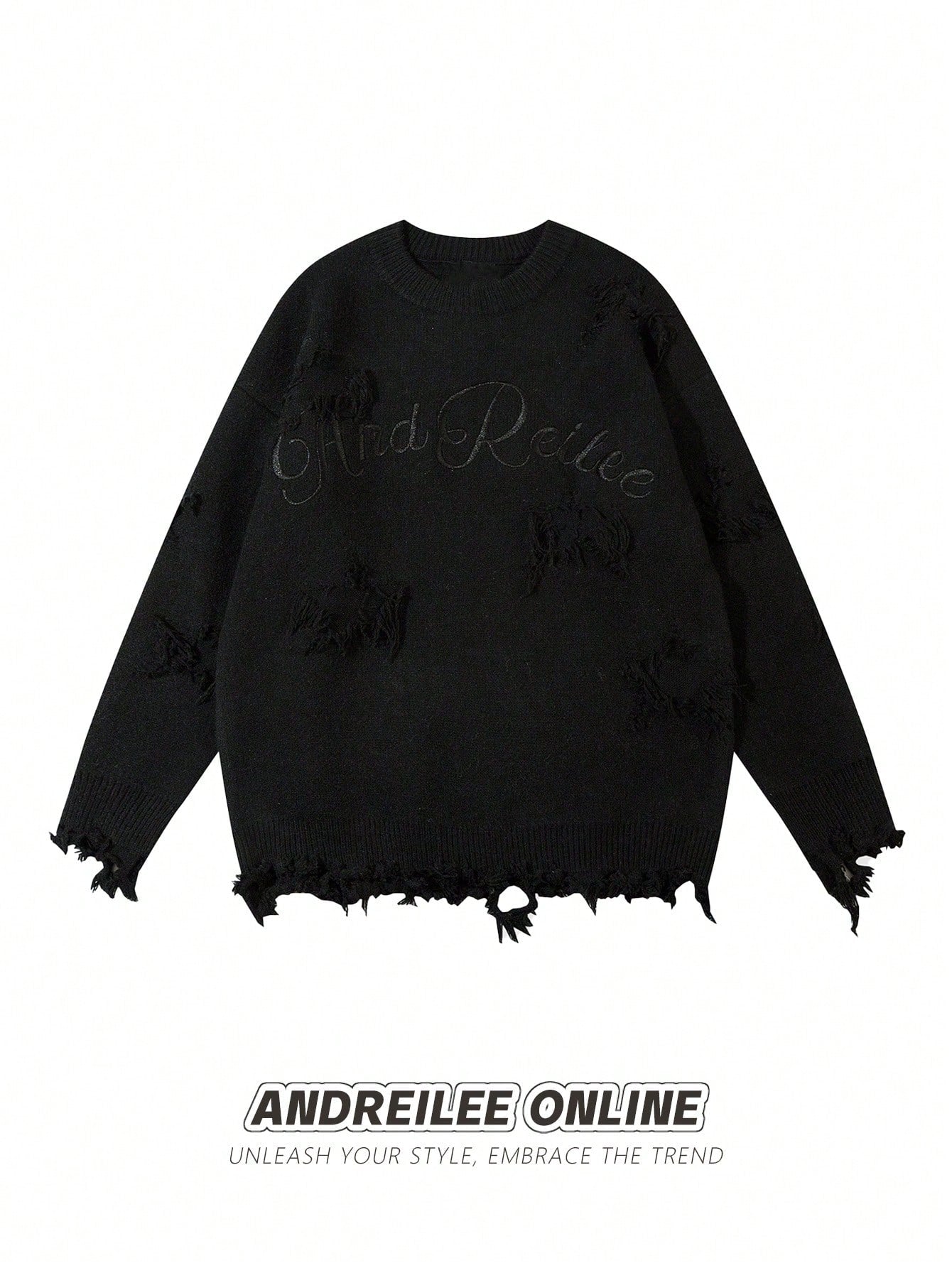 Men Letter Embroidery Drop Shoulder Distressed Sweater