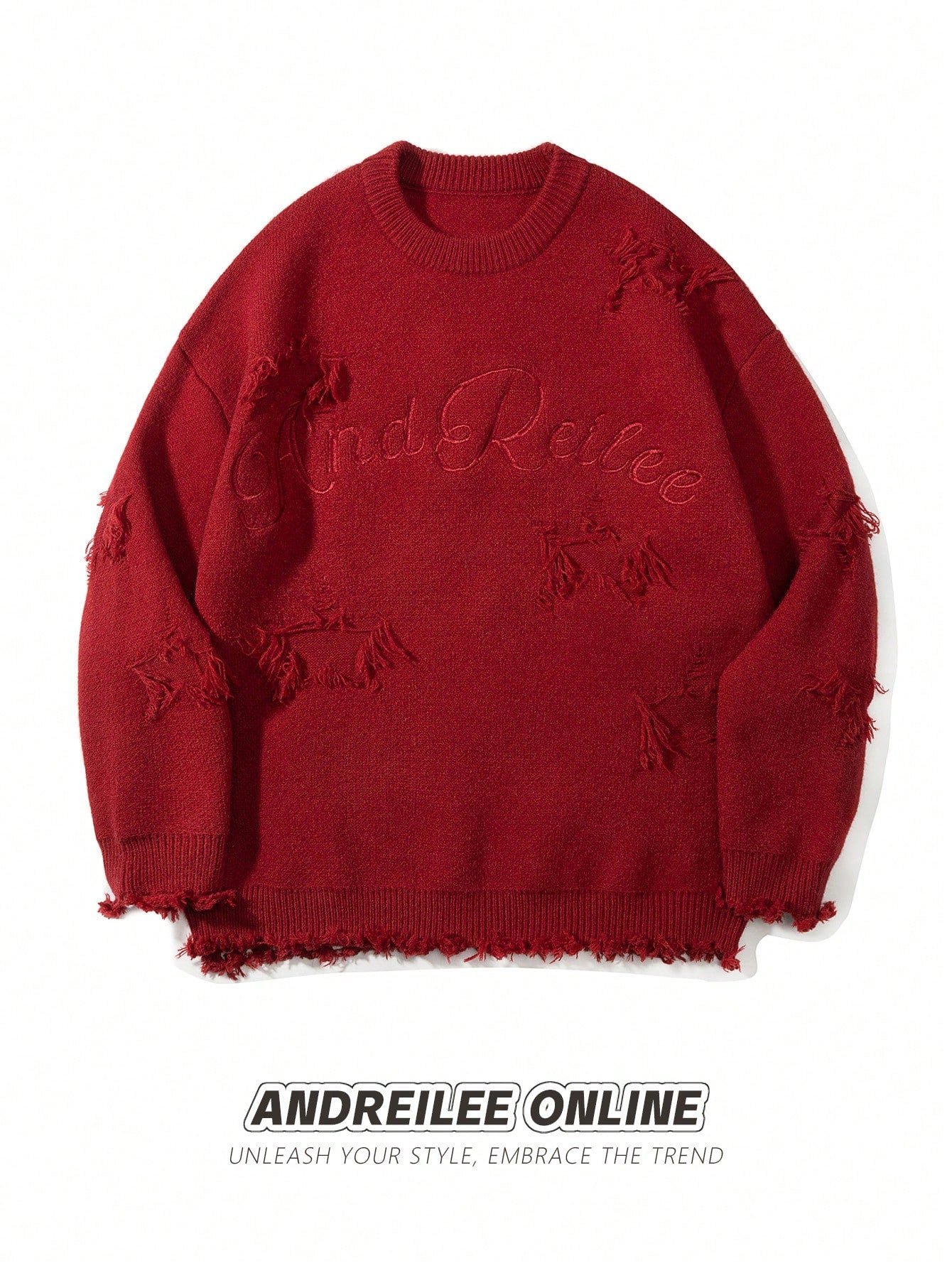 Men Letter Embroidery Drop Shoulder Distressed Sweater